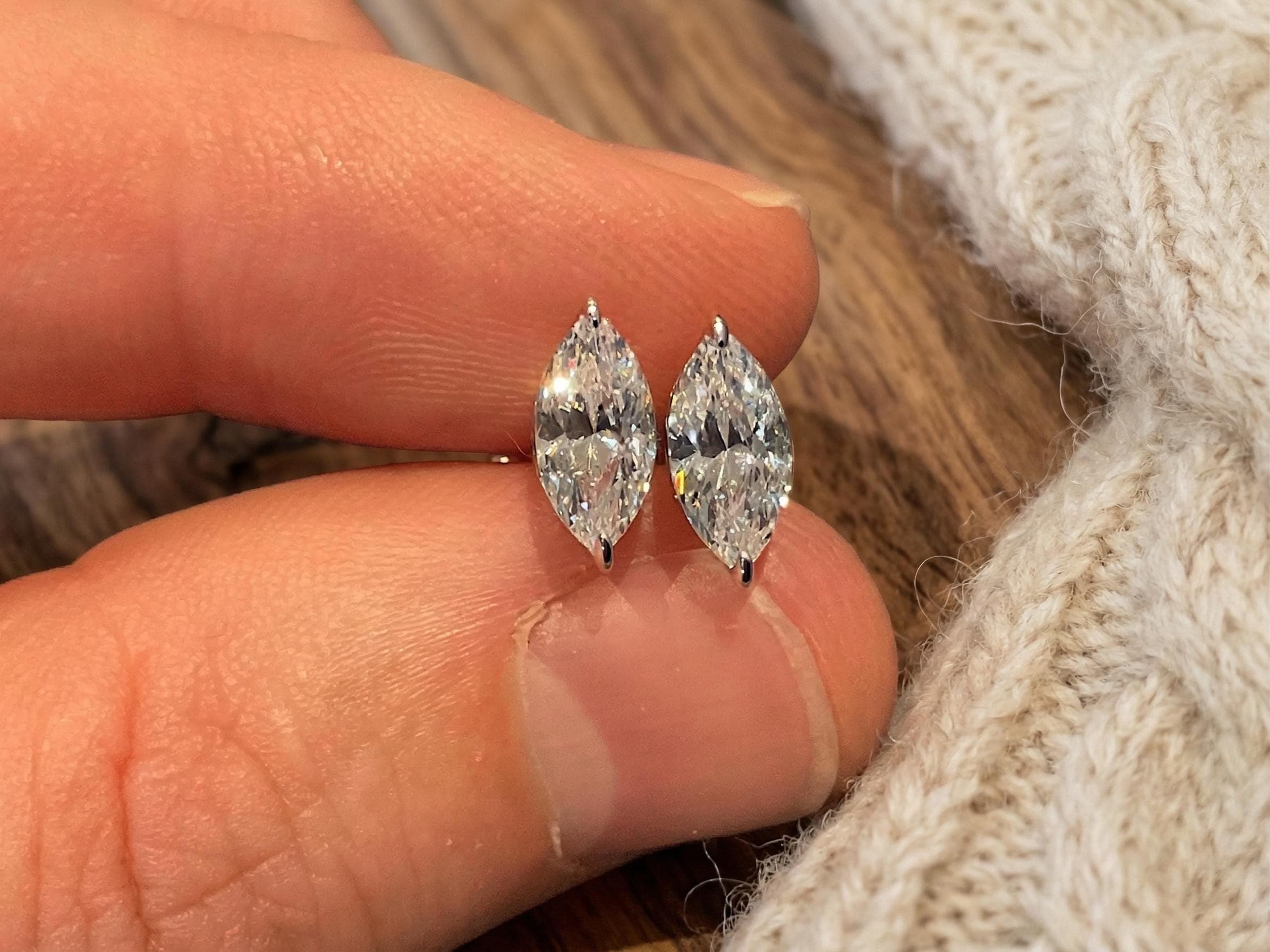 2ct Marquise Lab-Grown Diamond Stud Earrings in 14K Solid Gold