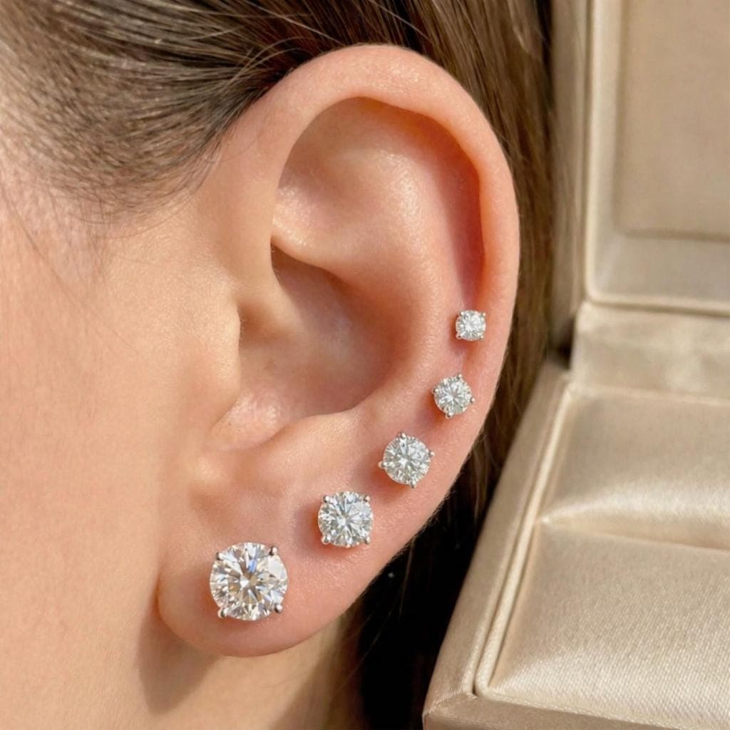 Round Brilliant Lab-Grown Diamond Solitaire Stud Earrings in 14K…