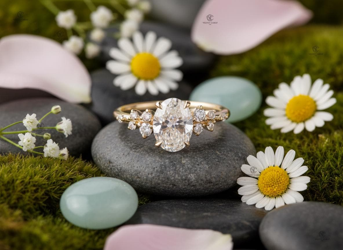 Oval Moissanite Pavé Engagement Ring in 14K Solid Gold