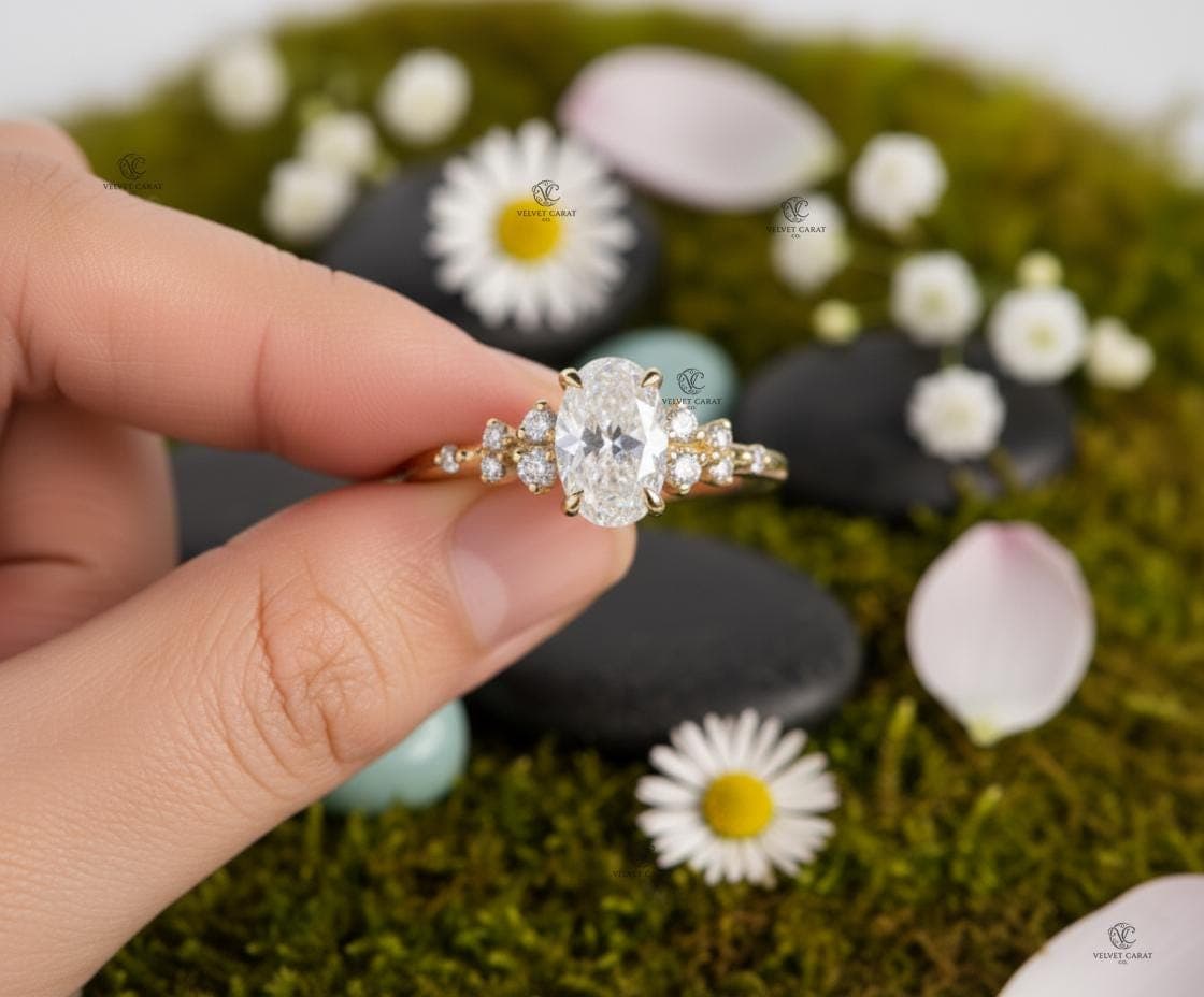 Oval Moissanite Pavé Engagement Ring in 14K Solid Gold 4