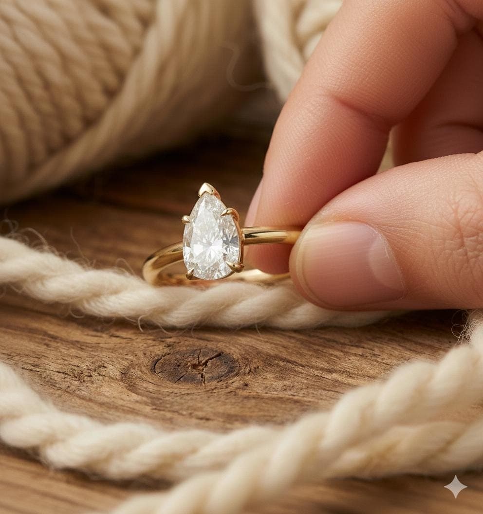 Pear Cut Moissanite Engagement Ring, 14K Solid Yellow Gold Dainty Band, Teardrop Solitaire Ring, Minimalist Bridal Jewelry Gift 6