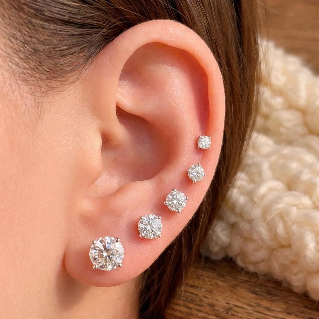 Round Brilliant Lab-Grown Diamond Solitaire Stud Earrings in 14K… 3