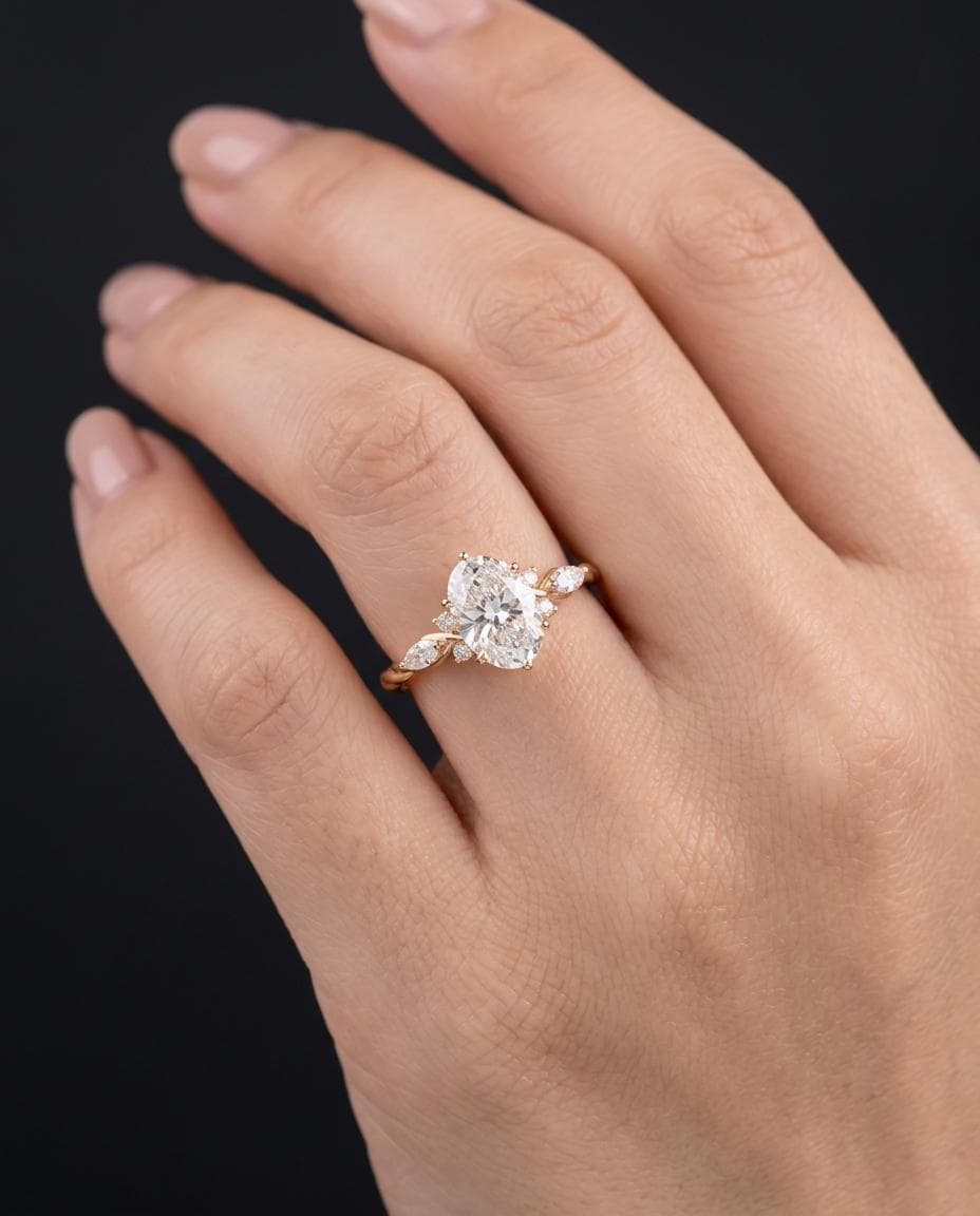 1.5ct Oval Moissanite Engagement Ring in 14K Solid Gold