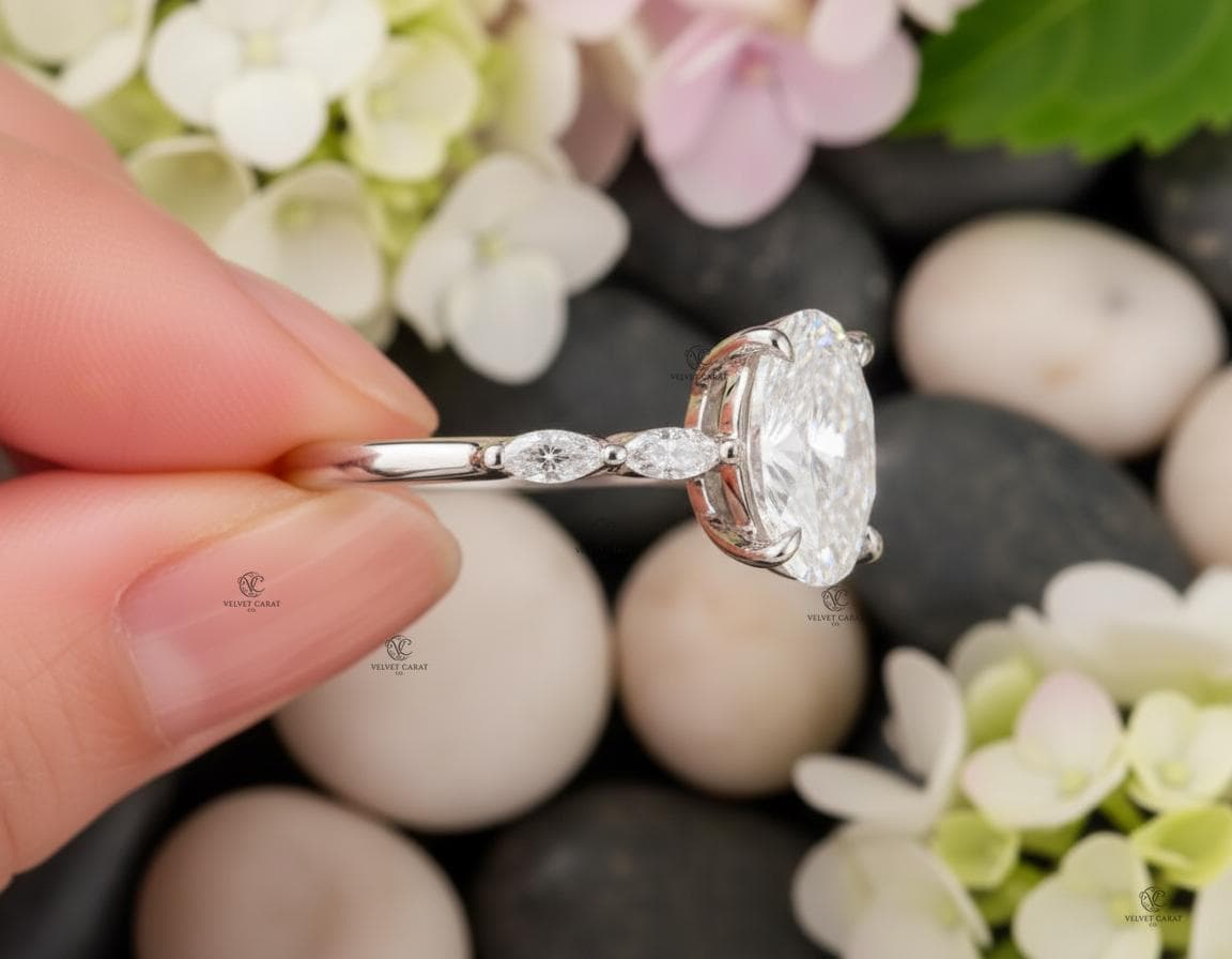 1.5ct Oval Moissanite Pavé Engagement Ring in 14K Solid Gold 8