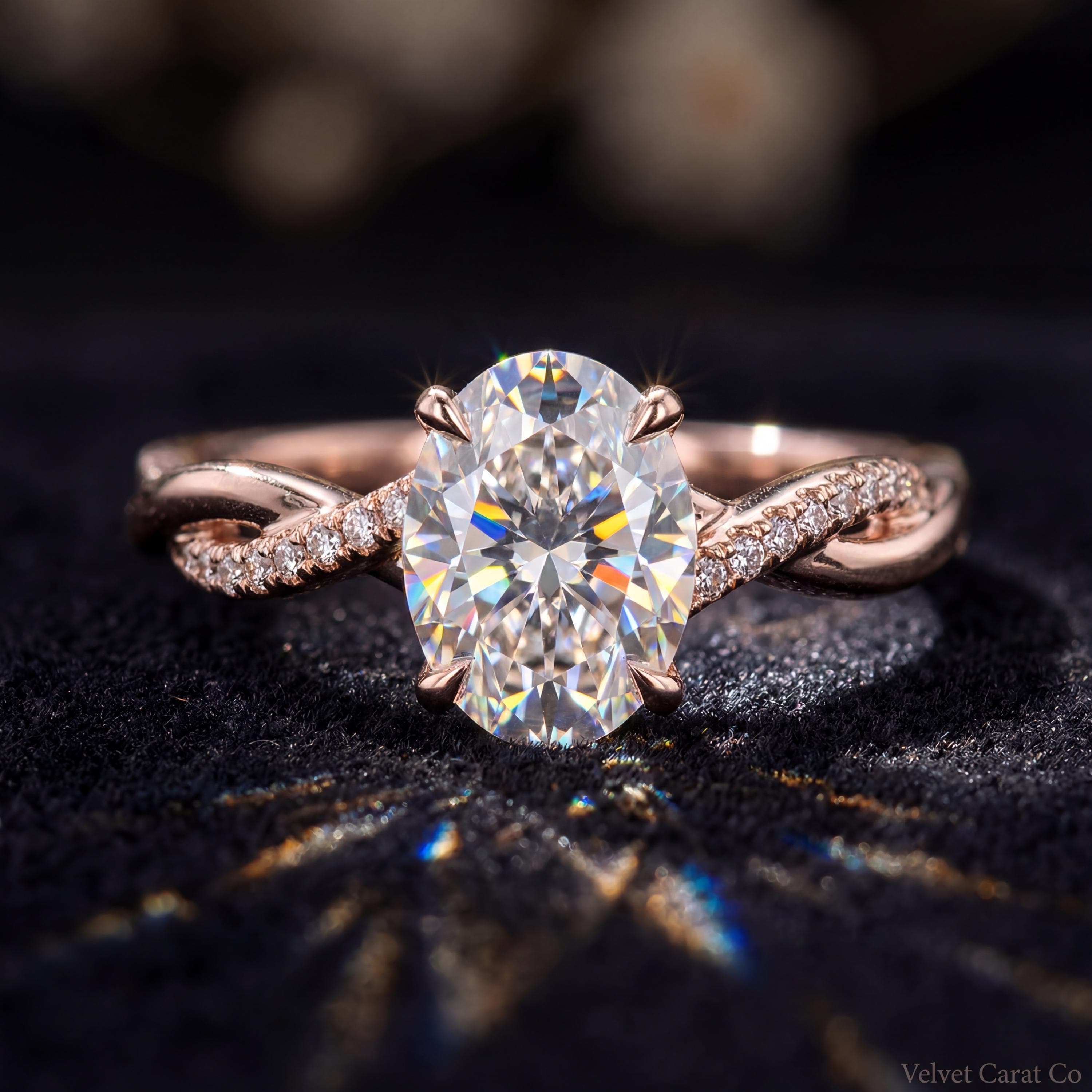 1.5ct Oval Moissanite Engagement Ring in 14K Solid Gold