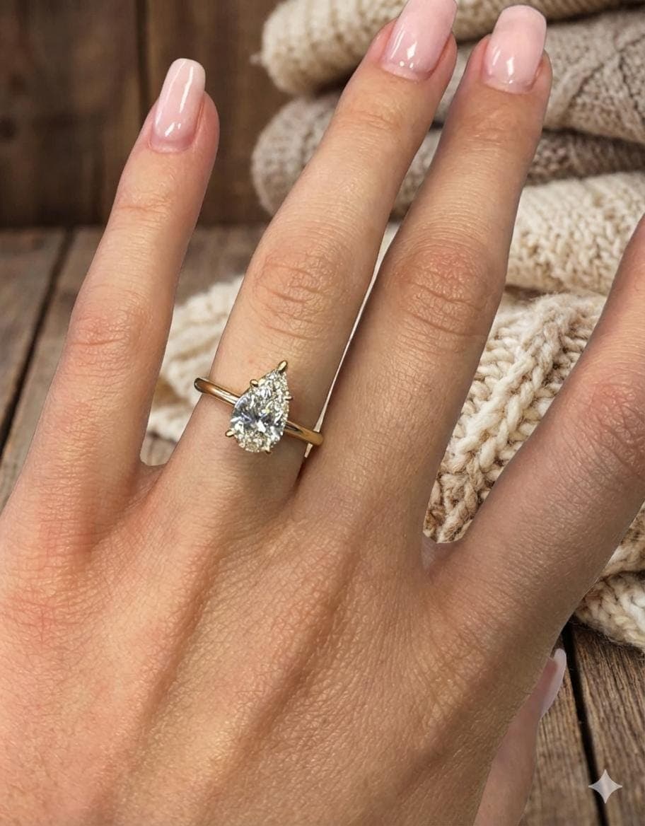 Pear Cut Moissanite Engagement Ring, 14K Solid Yellow Gold Dainty Band, Teardrop Solitaire Ring, Minimalist Bridal Jewelry Gift 12