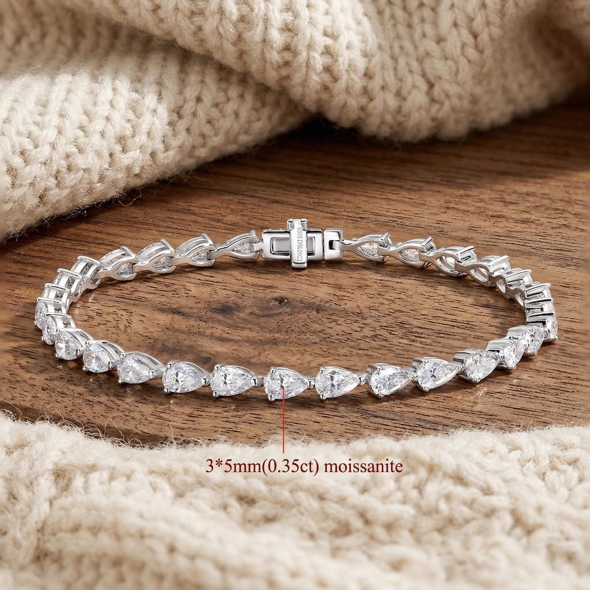 Pear Moissanite Tennis Bracelet in 14K Solid Gold 11