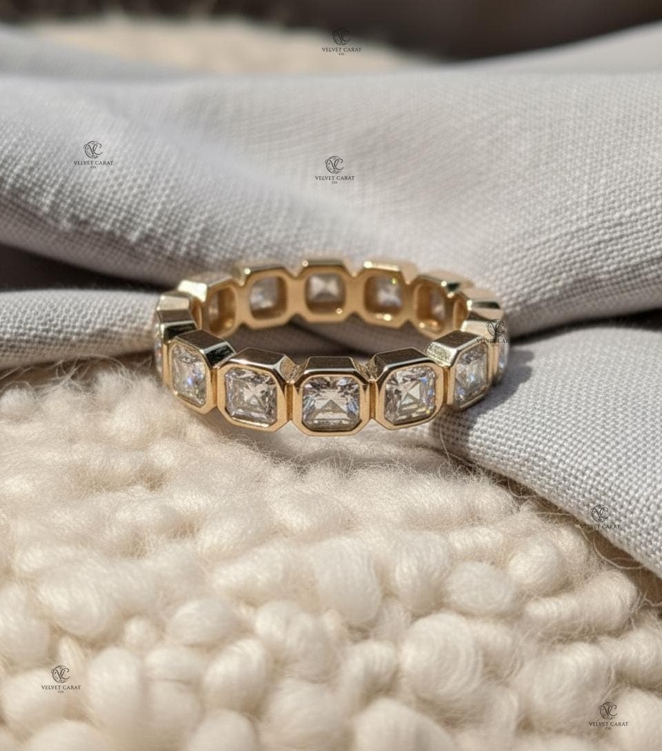Asscher Moissanite Bezel Engagement Ring in 14K Solid Gold 6