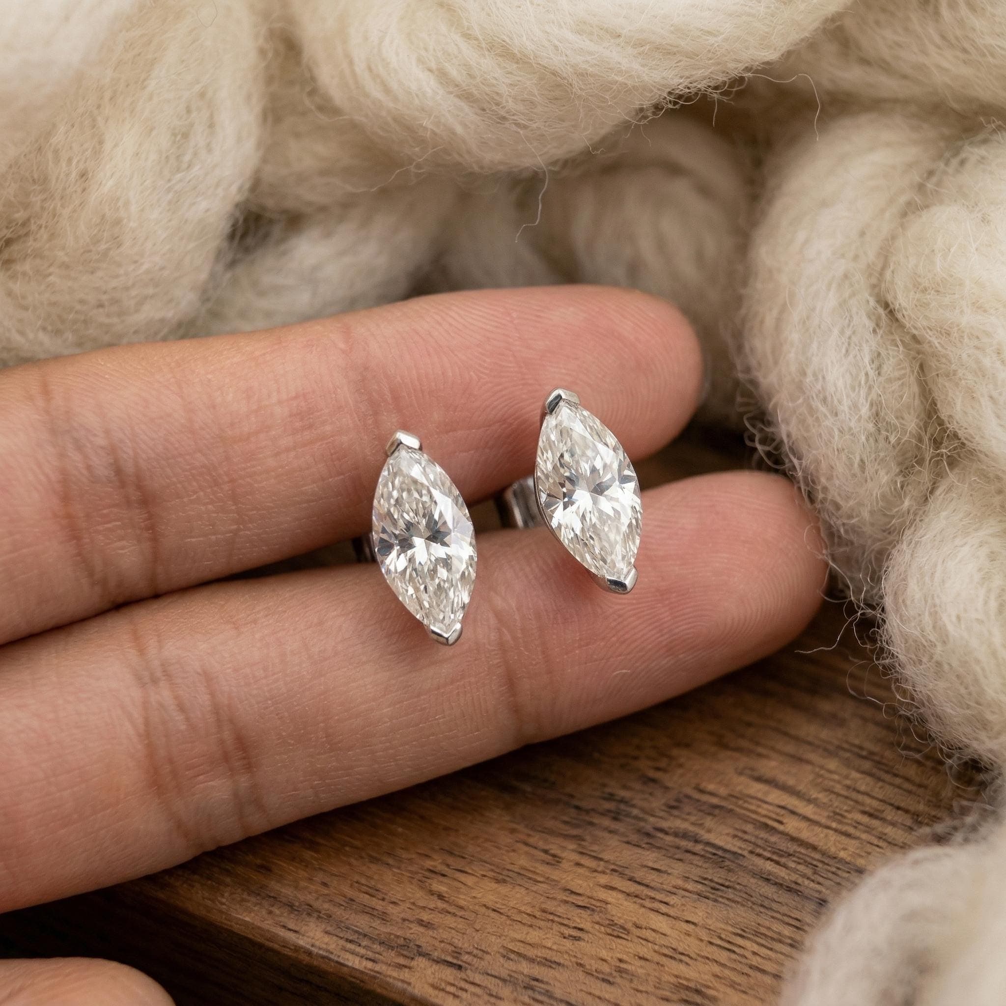 2ct Marquise Lab-Grown Diamond Stud Earrings in 14K Solid Gold 9