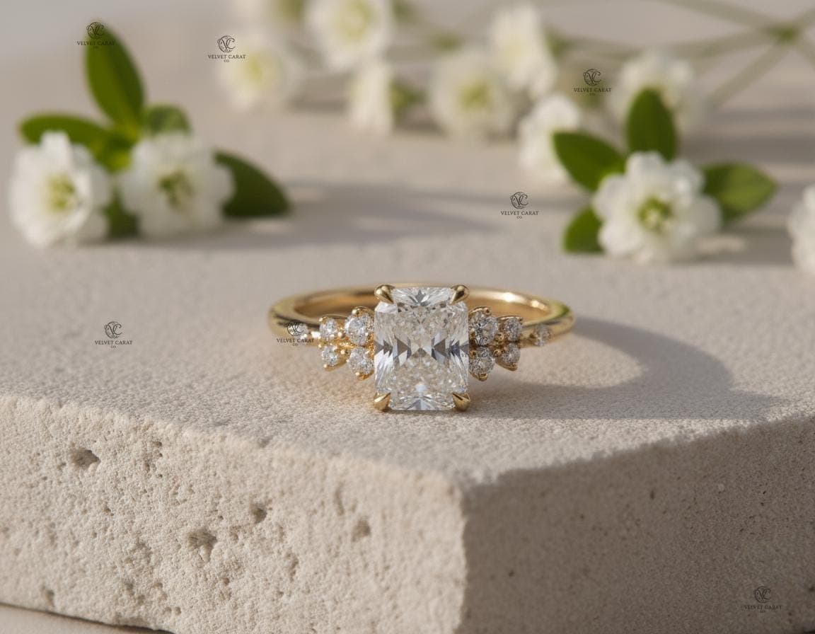 Radiant Moissanite Pavé Engagement Ring in 14K Solid Gold