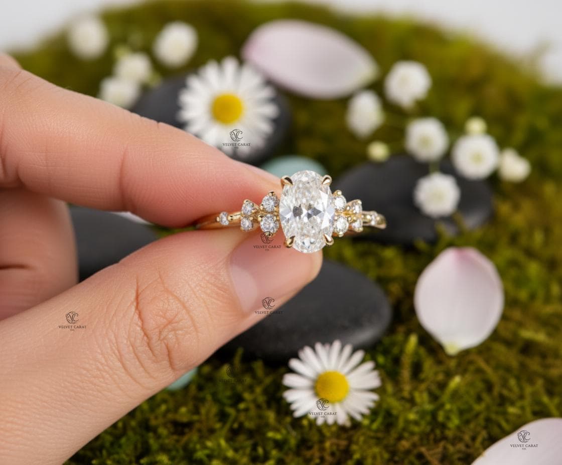 Oval Moissanite Pavé Engagement Ring in 14K Solid Gold 10