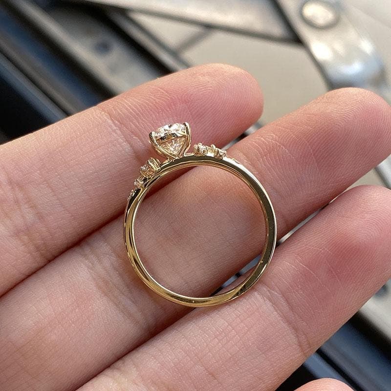 Oval Lab Grown Diamond Cluster Engagement Ring, 14K Solid Gold Oval Cut Ring, Asymmetrical Cluster Solitaire Ring, Bridal Jewelry Gift 13