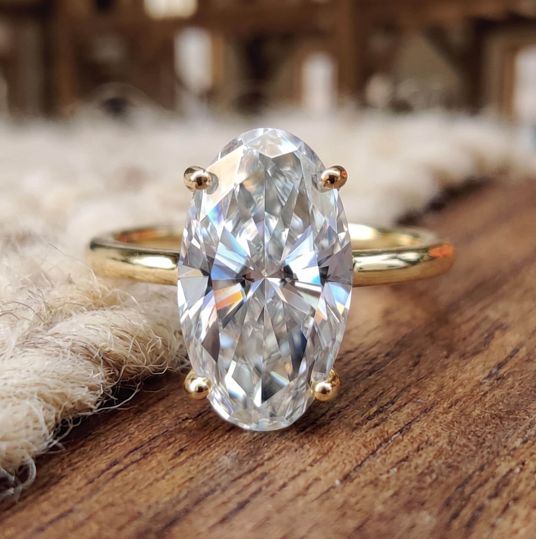 Oval Moissanite Solitaire Engagement Ring in 14K Solid Gold