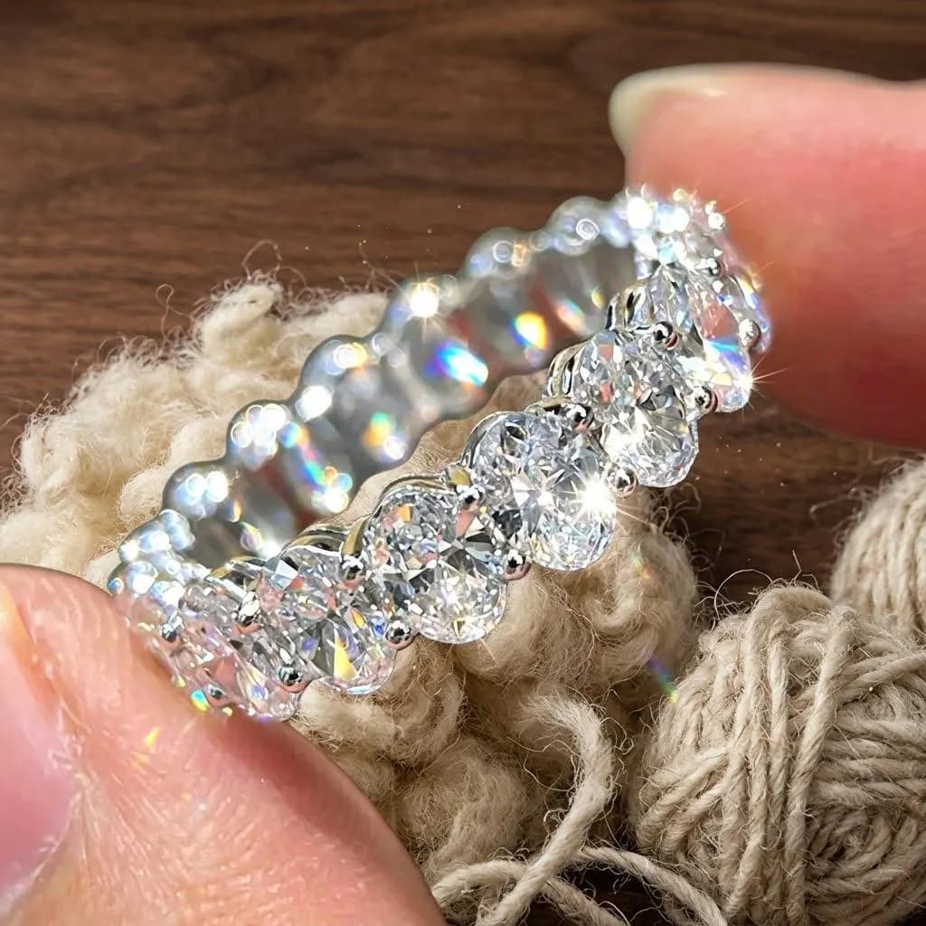 Oval Lab-Grown Diamond Eternity Band in 14K Solid White Gold — Lab Grown Diamond jewellery by VelvetCarat Co