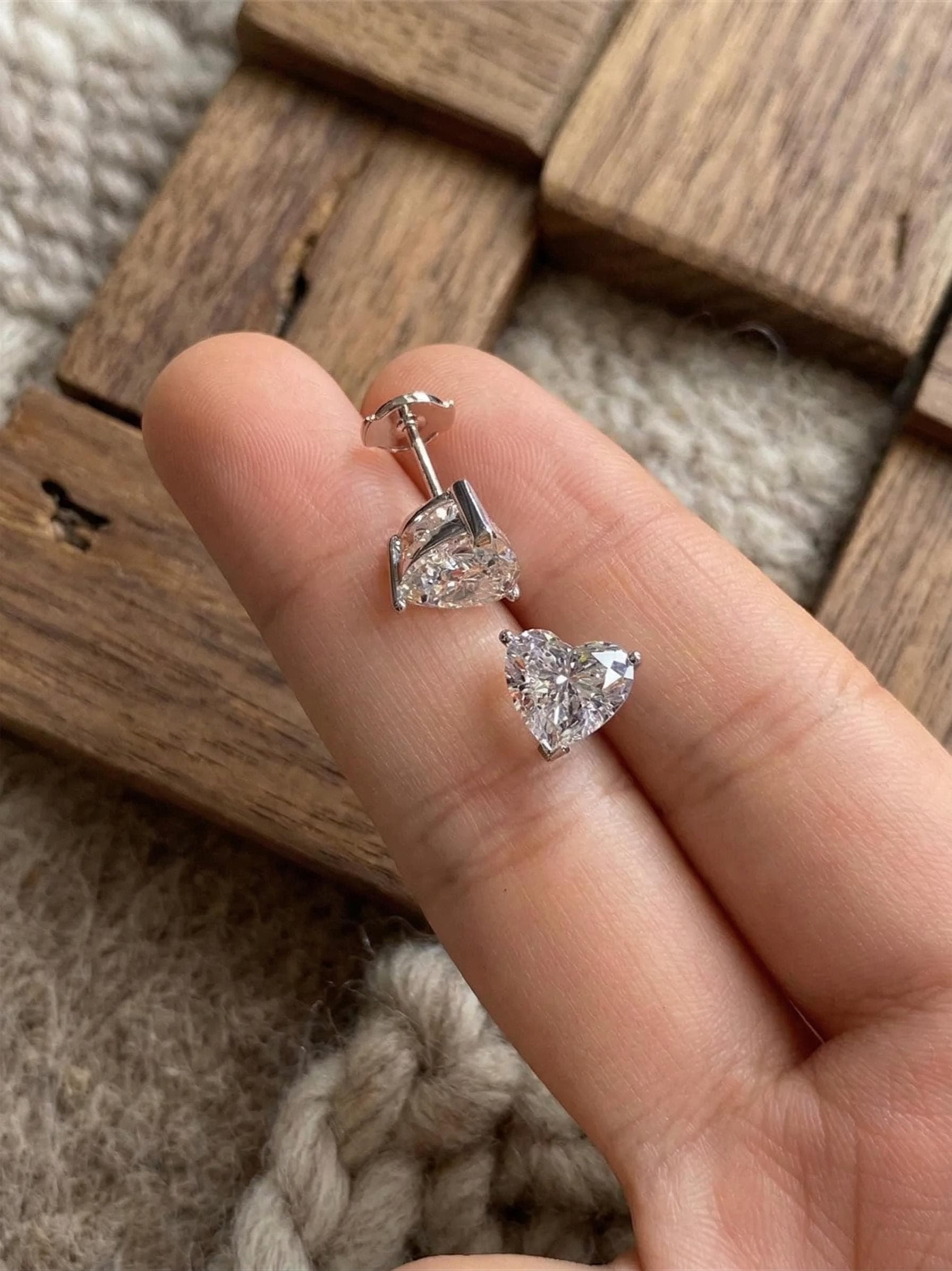 2.00ct Heart-Shaped Lab-Grown Diamond Stud Earrings in 14K Solid Gold 7