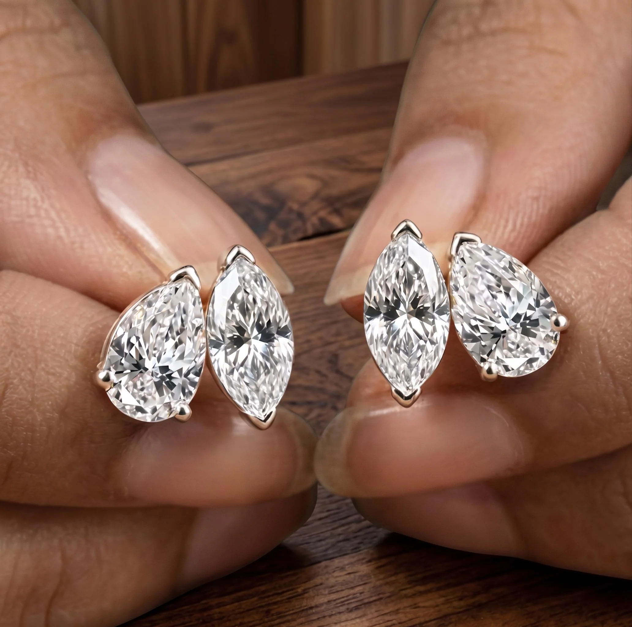 Pear & Marquise Lab-Grown Diamond Toi et Moi Stud Earrings in 14K Gold