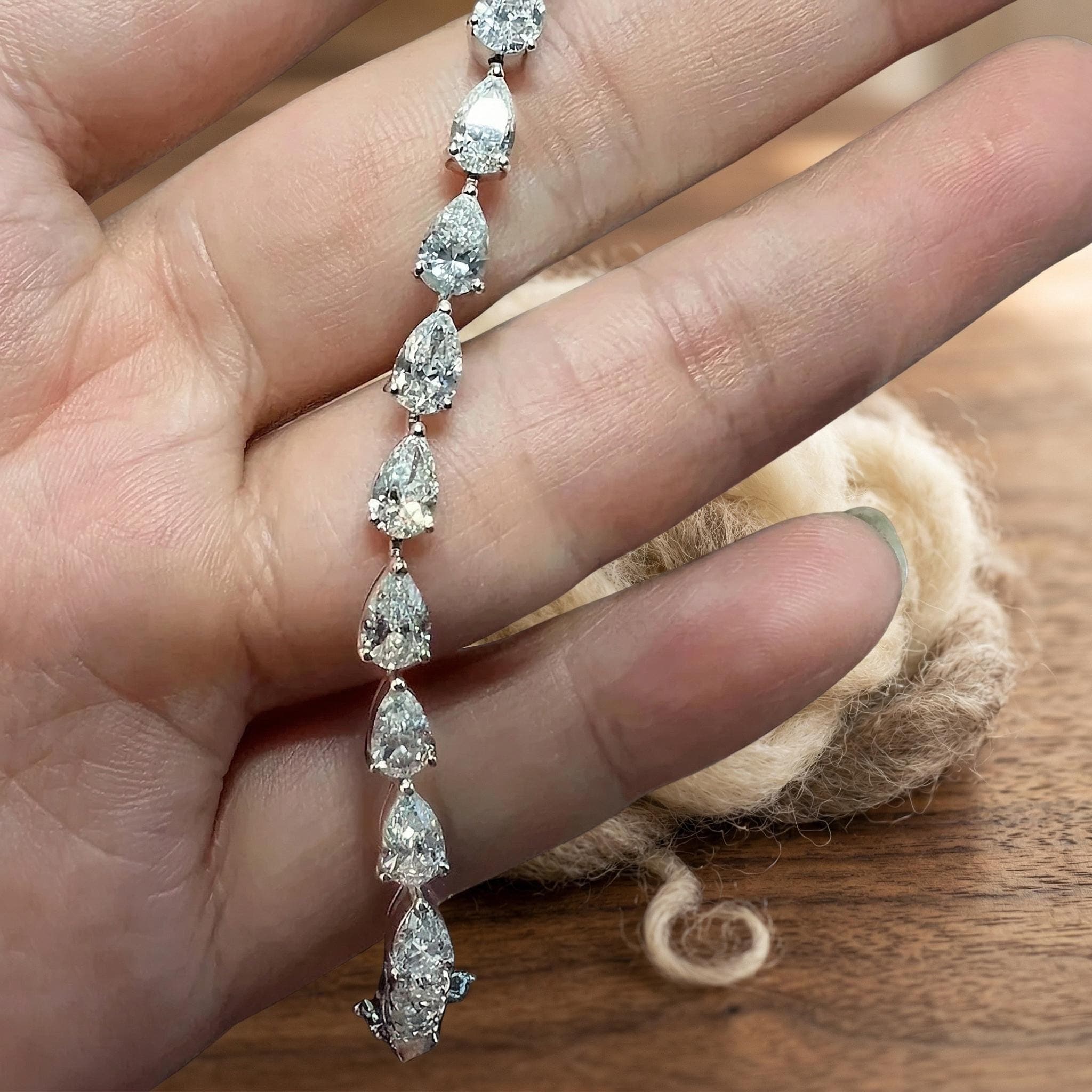 Pear Moissanite Tennis Bracelet in 14K Solid Gold 10