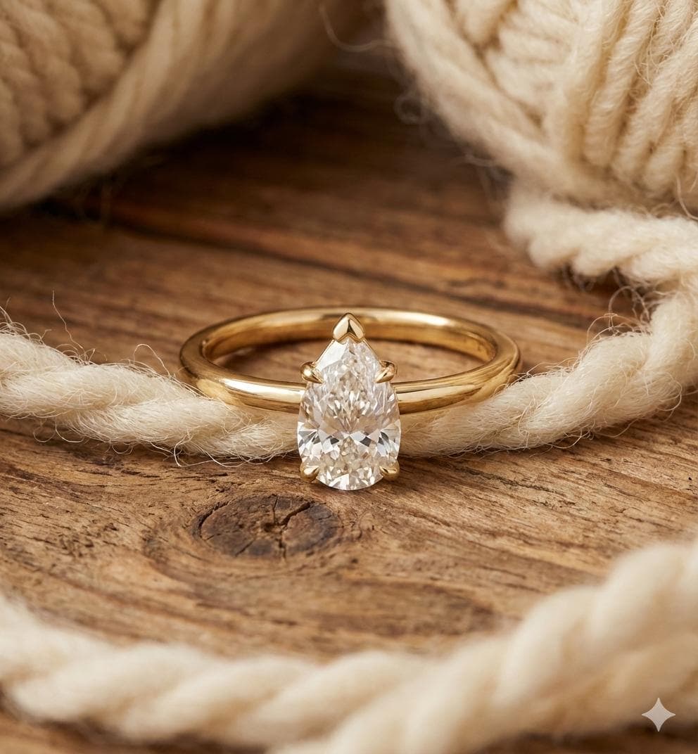 Pear Cut Moissanite Engagement Ring, 14K Solid Yellow Gold Dainty Band, Teardrop Solitaire Ring, Minimalist Bridal Jewelry Gift 10