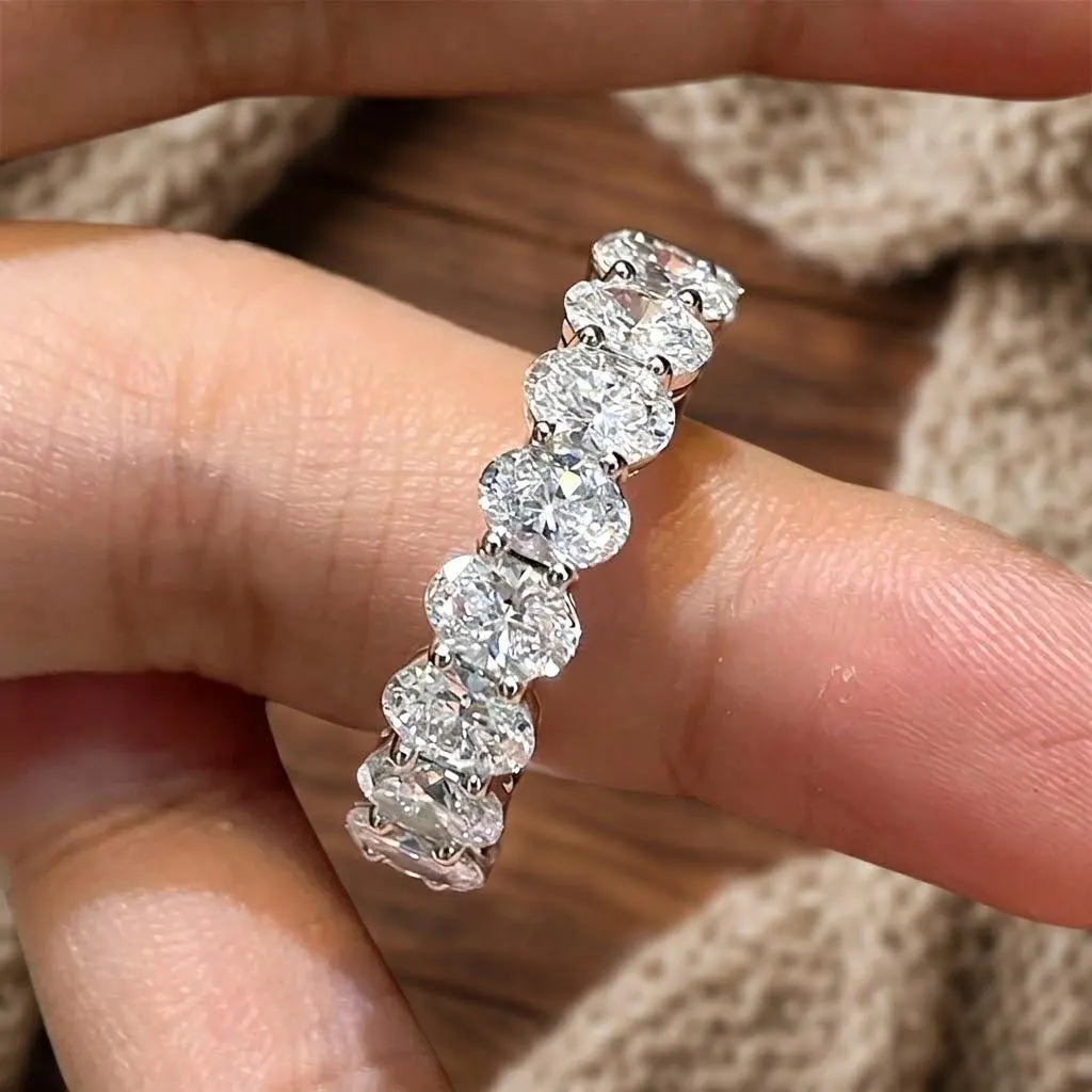 Oval Lab-Grown Diamond Eternity Band in 14K Solid White Gold — Lab Grown Diamond jewellery by VelvetCarat Co