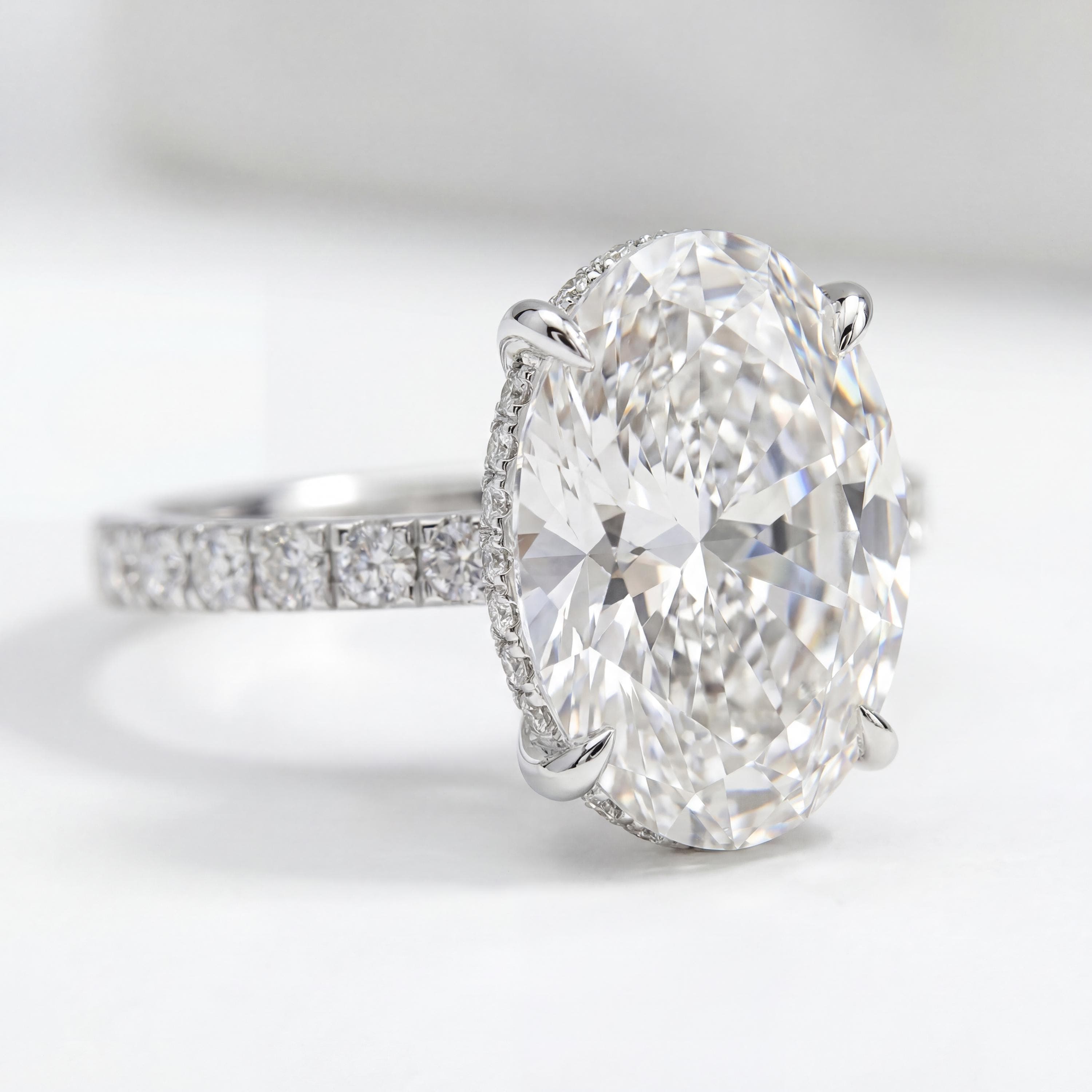 2ct Oval Moissanite Hidden Halo Engagement Ring in 14K Solid Gold