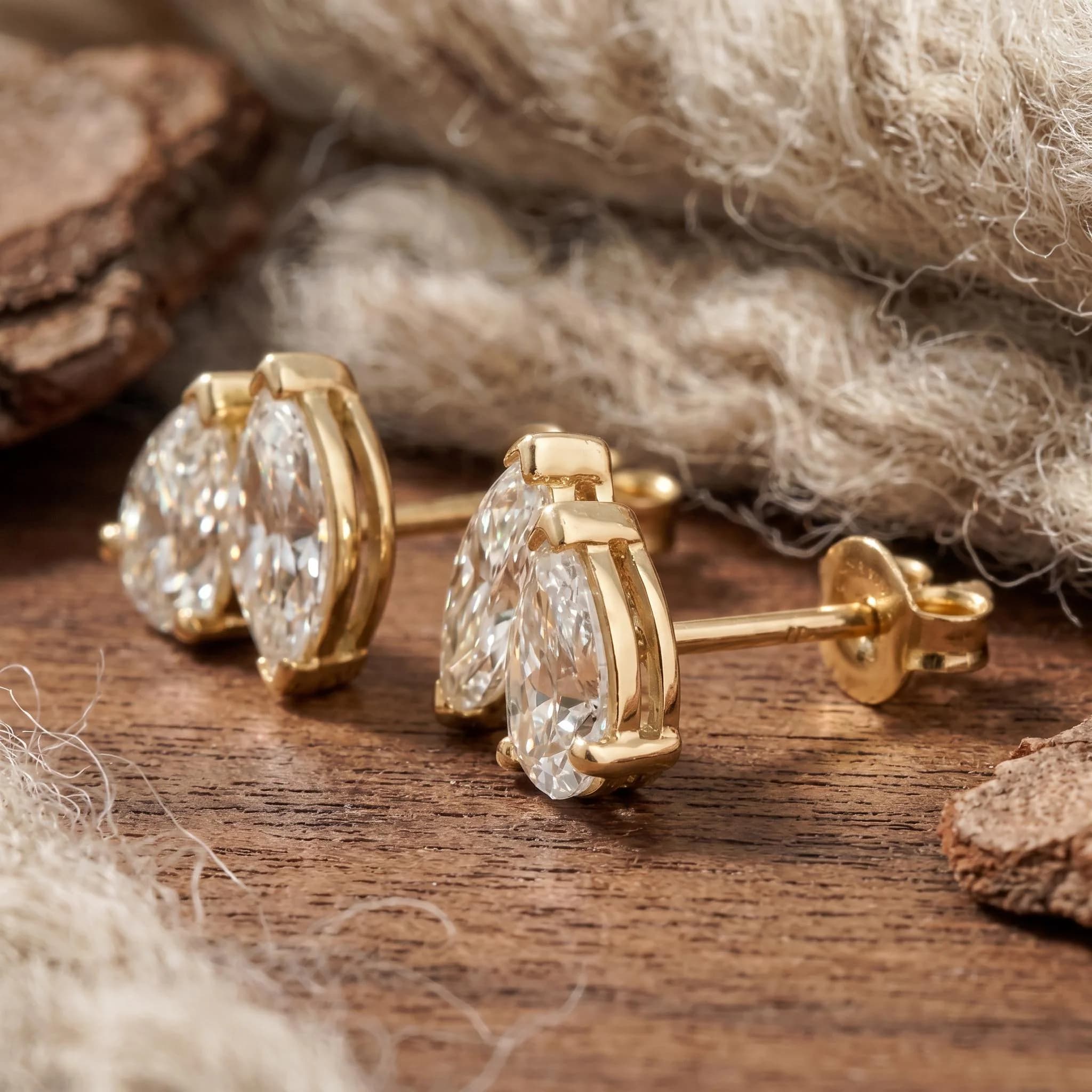 Pear & Marquise Lab-Grown Diamond Toi et Moi Stud Earrings in 14K Gold jewellery by VelvetCarat Co
