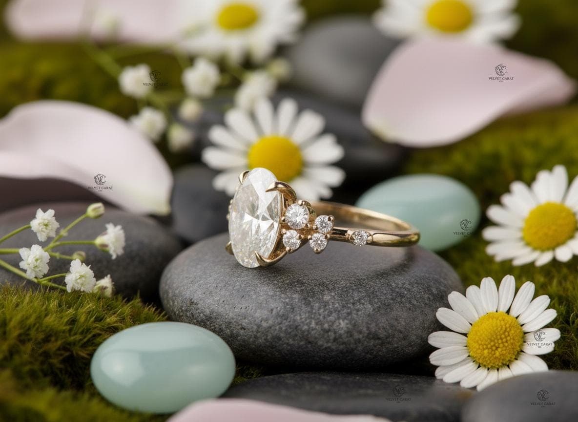 Oval Moissanite Pavé Engagement Ring in 14K Solid Gold 11