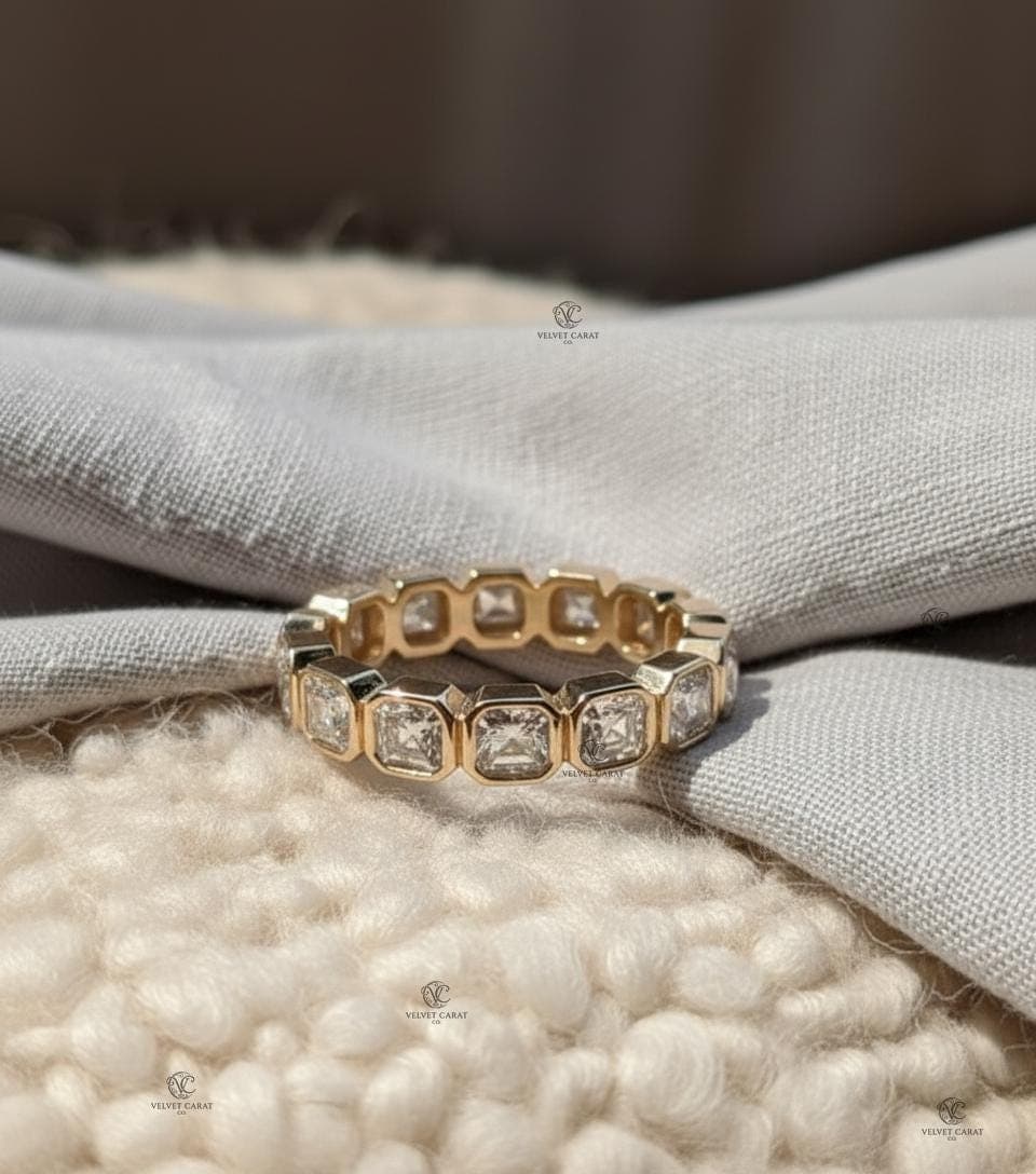 Asscher Moissanite Bezel Engagement Ring in 14K Solid Gold 4