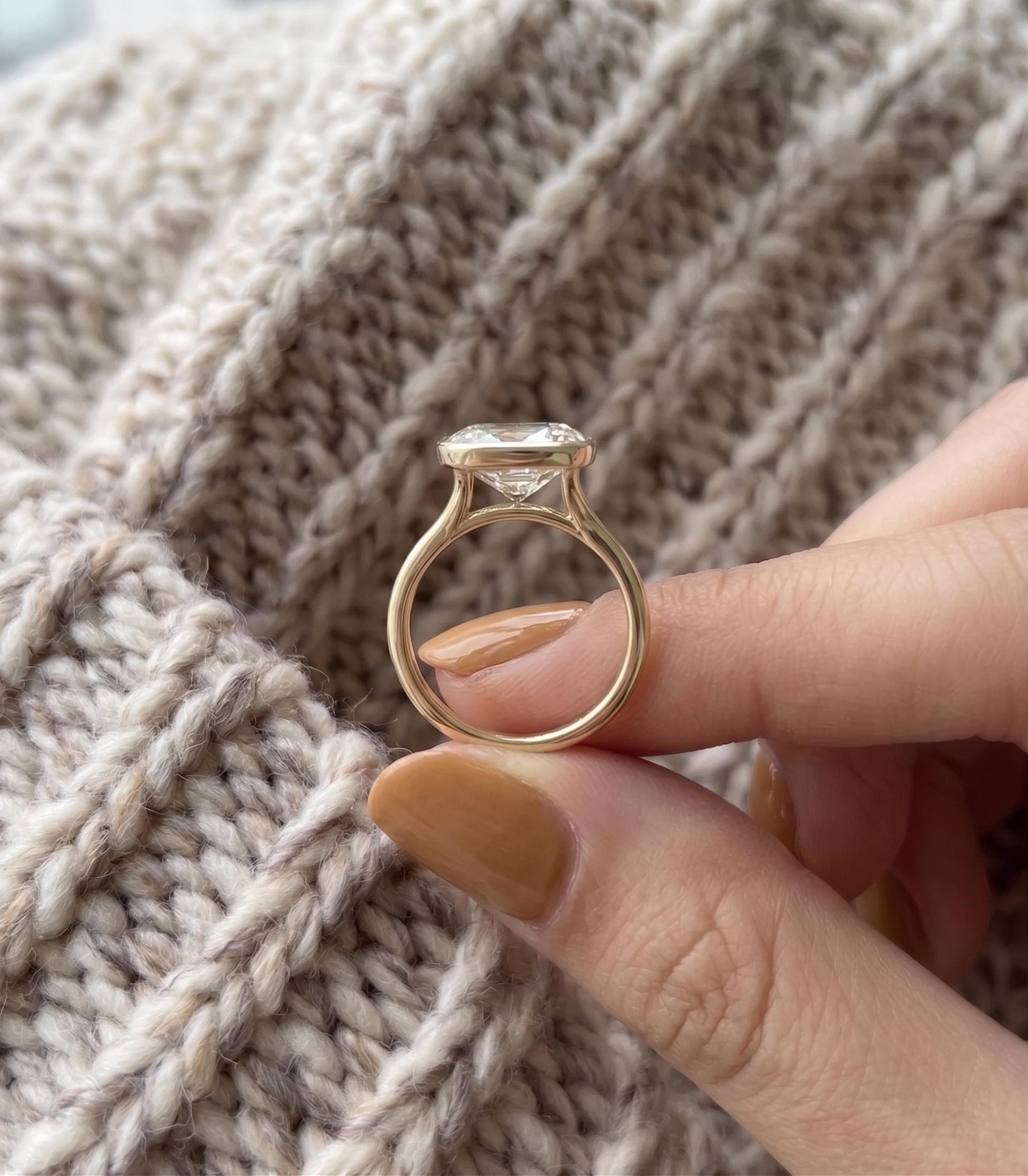 4ct Cushion Lab-Grown Diamond Bezel Engagement Ring in 14K Solid Gold 7