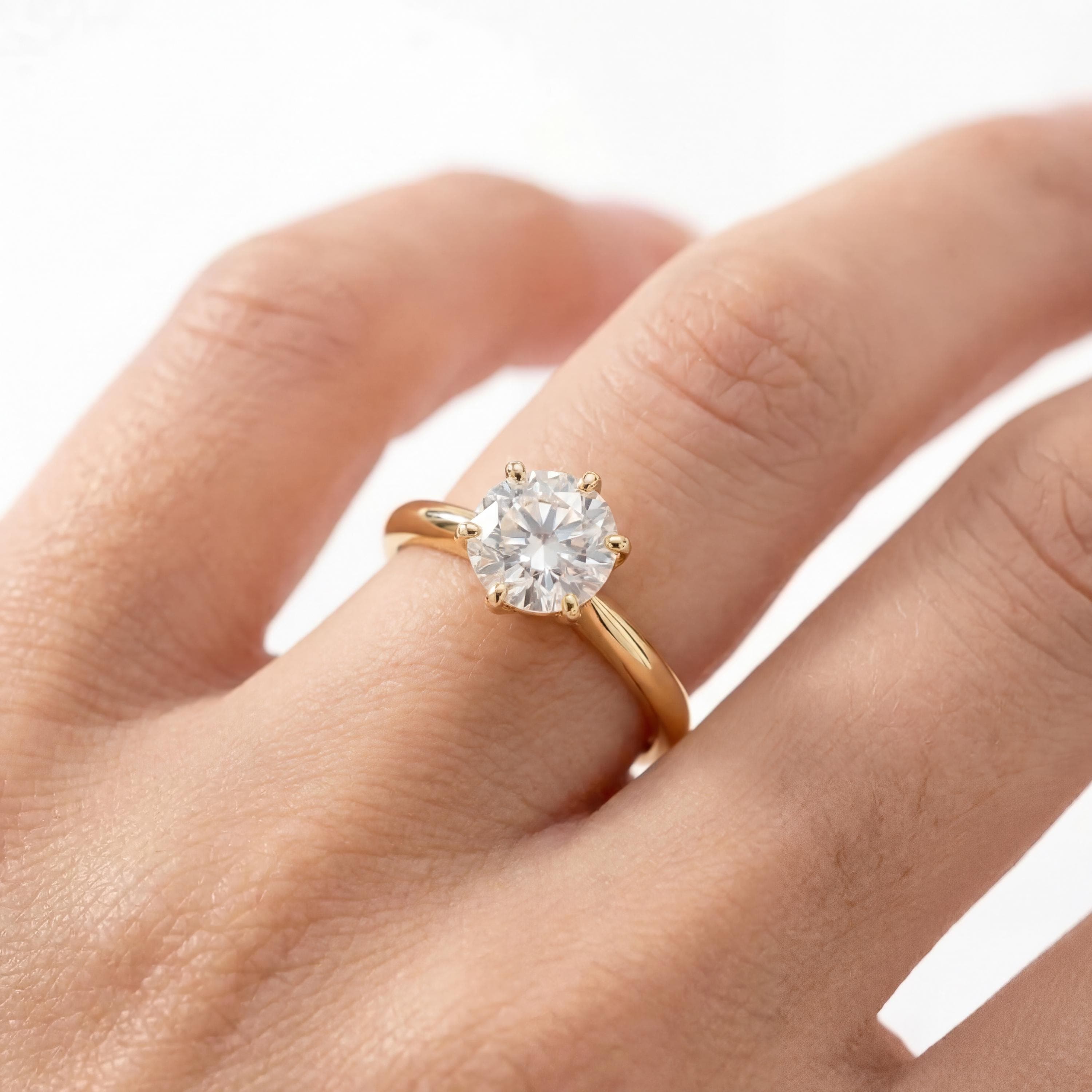 1.5ct Round Brilliant Moissanite Prong Engagement Ring in 14K…