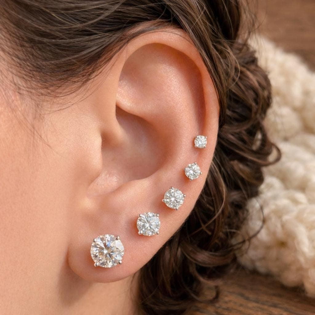 5ct Round Brilliant Lab-Grown Diamond Prong Stud Earrings in 14K…