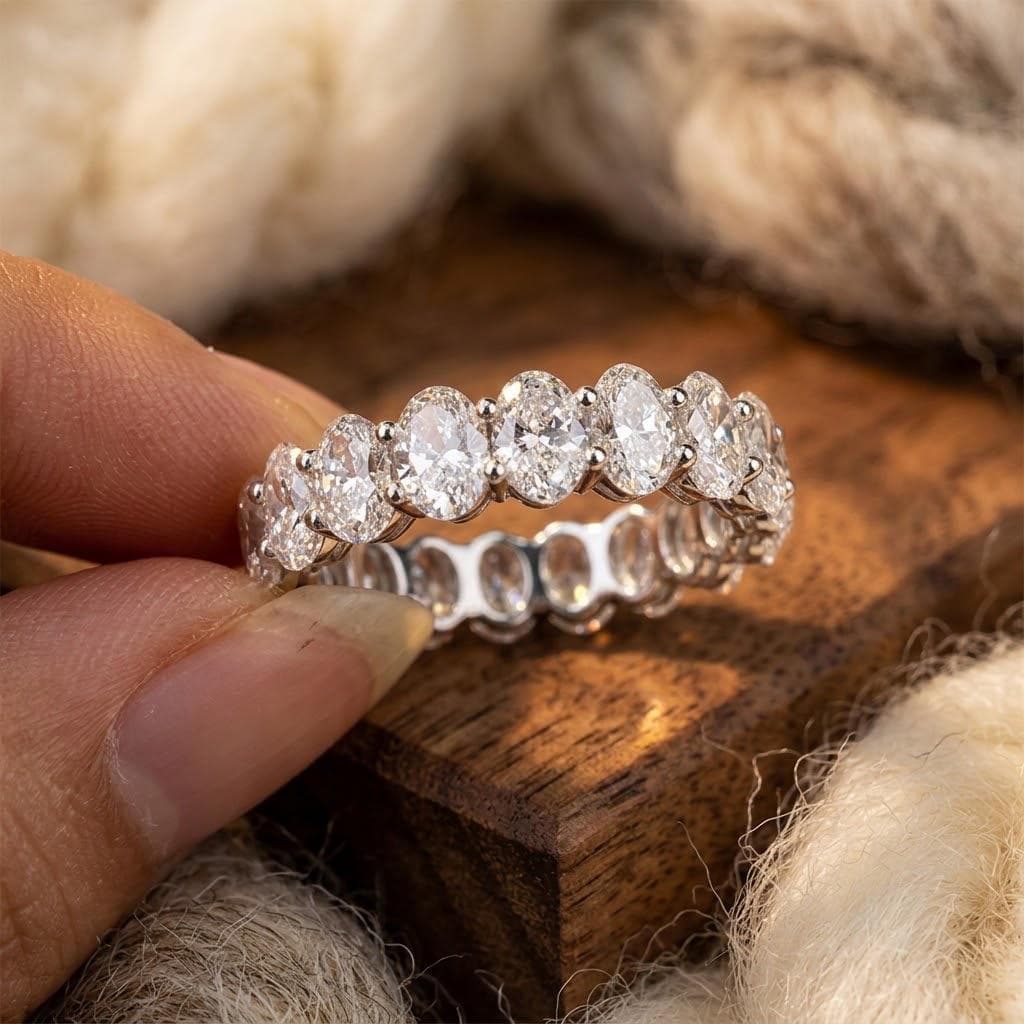 Oval Lab-Grown Diamond Eternity Band in 14K Solid White Gold — Lab Grown Diamond jewellery by VelvetCarat Co