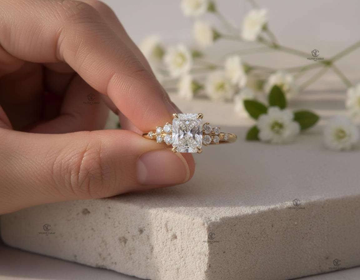 Radiant Moissanite Pavé Engagement Ring in 14K Solid Gold