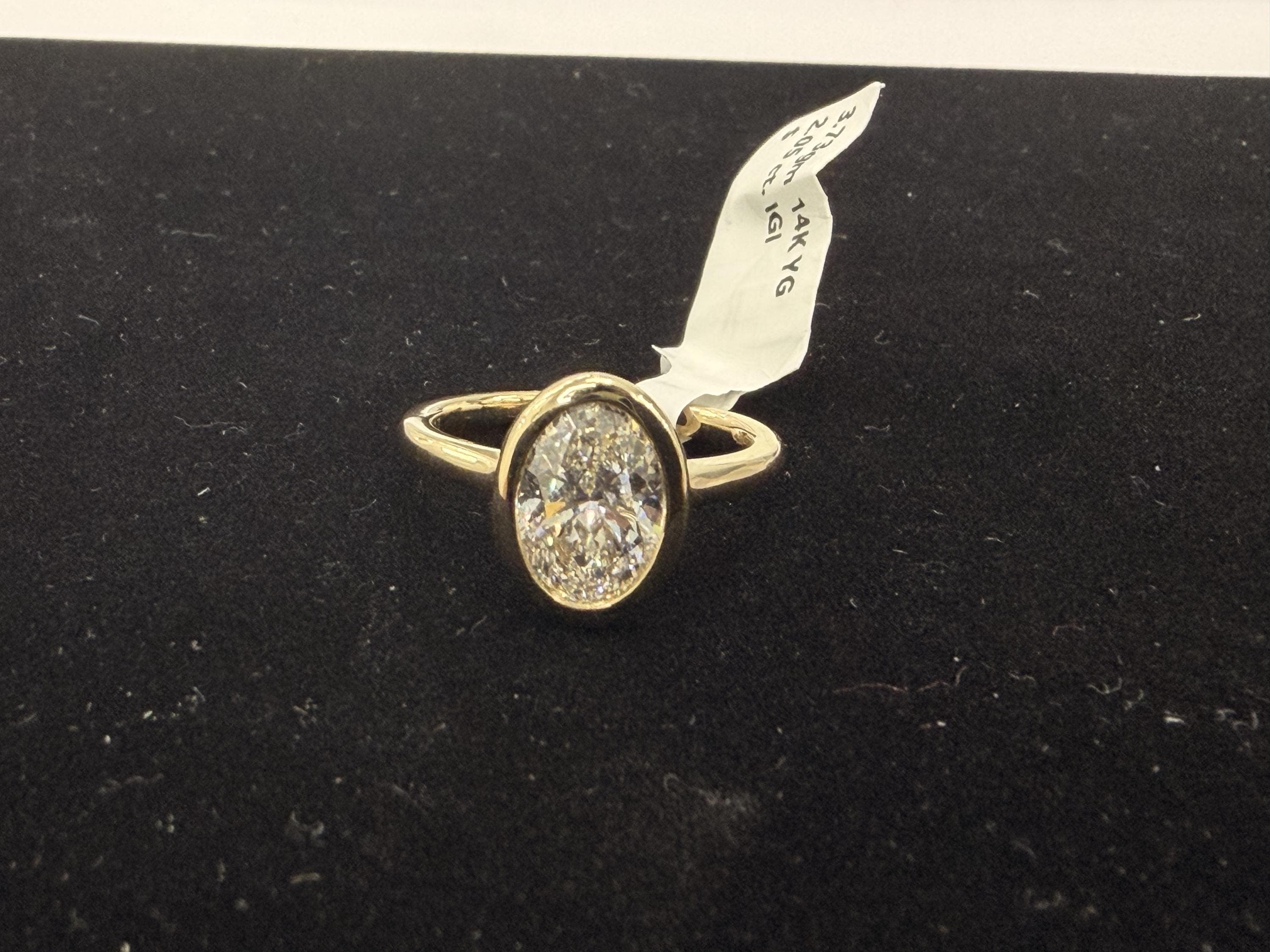 Oval Bezel Set Lab Grown Diamond Engagement Ring, 14K Solid Yellow Gold Bezel Solitaire Ring, Unique Bridal Jewelry Gift
