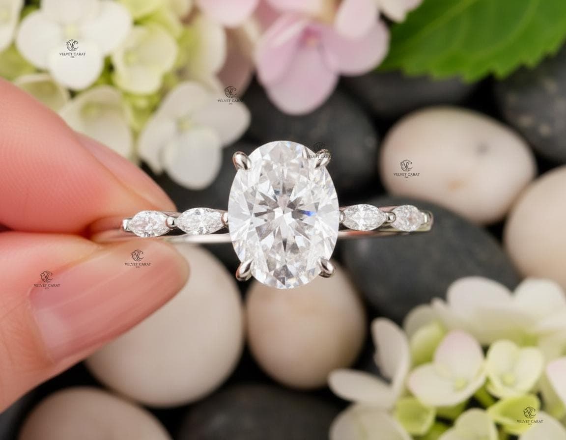 1.5ct Oval Moissanite Pavé Engagement Ring in 14K Solid Gold