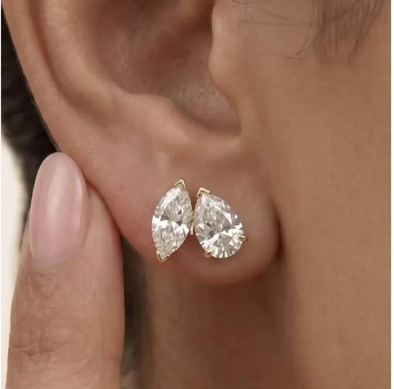Pear & Marquise Lab-Grown Diamond Toi et Moi Stud Earrings in 14K Gold