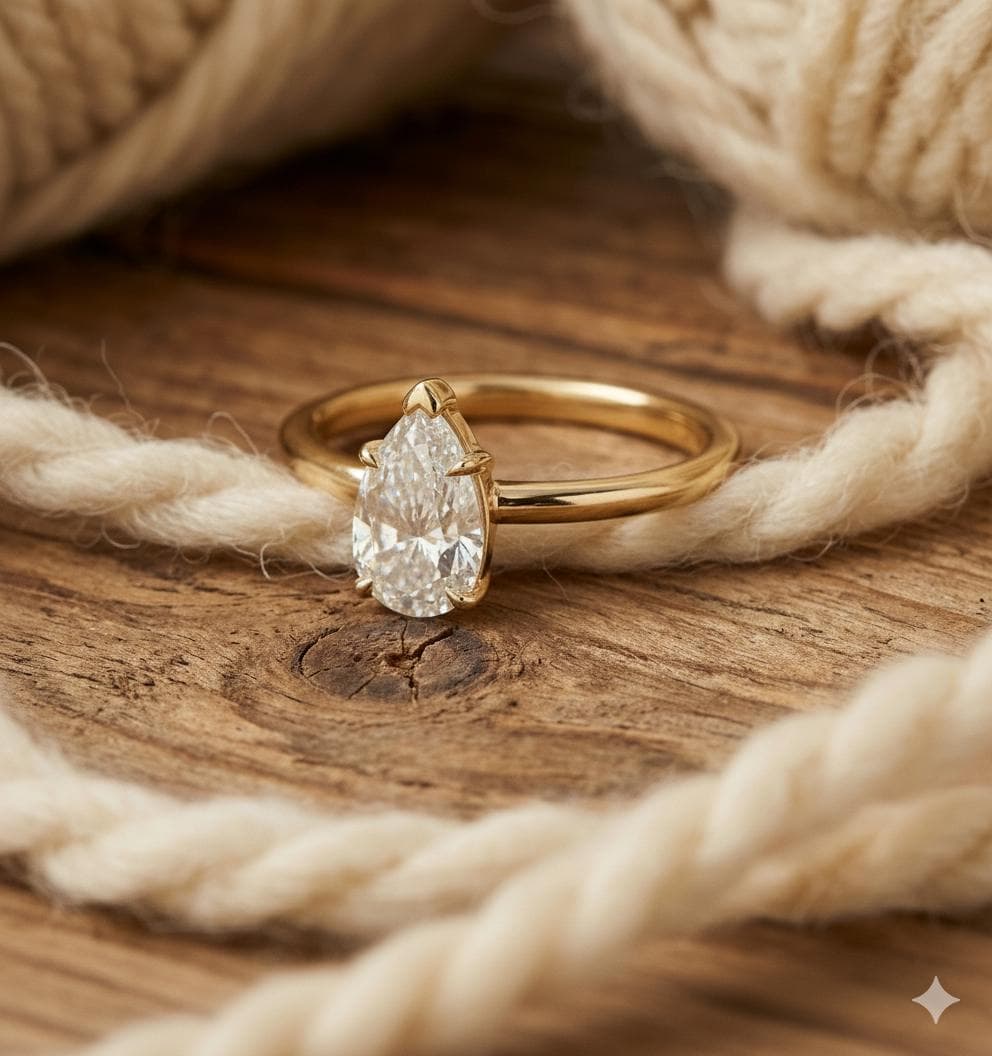 Pear Cut Moissanite Engagement Ring, 14K Solid Yellow Gold Dainty Band, Teardrop Solitaire Ring, Minimalist Bridal Jewelry Gift 7
