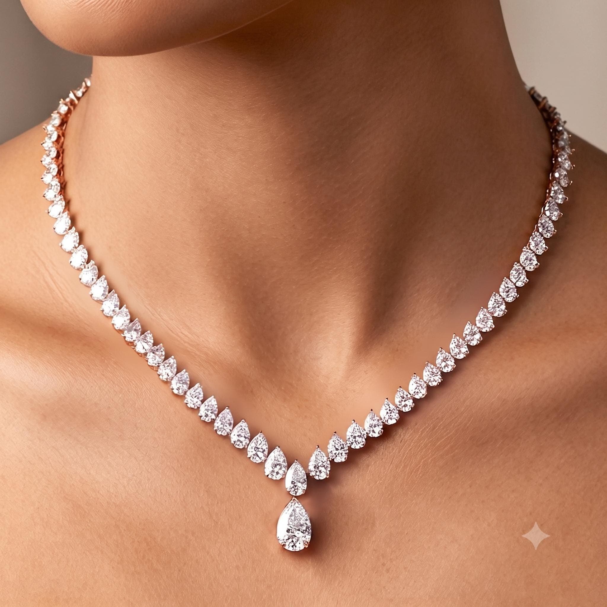Luxury Waterdrop Pear Cut Moissanite Tennis Necklace, 14K Solid Gold Drop Pendant Tennis Chain, Teardrop Bridal Statement Necklace 11
