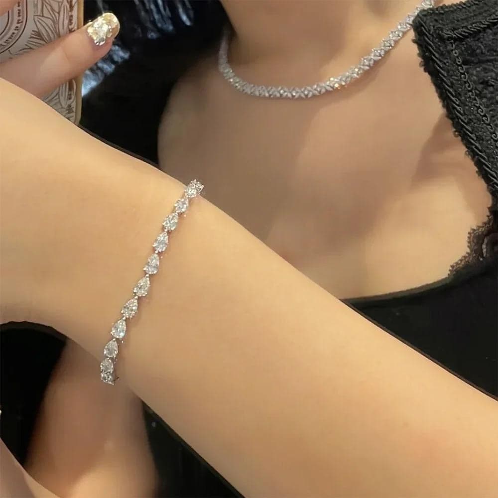 Pear Moissanite Tennis Bracelet in 14K Solid Gold