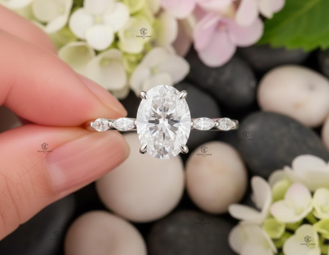 1.5ct Oval Moissanite Pavé Engagement Ring in 14K Solid Gold