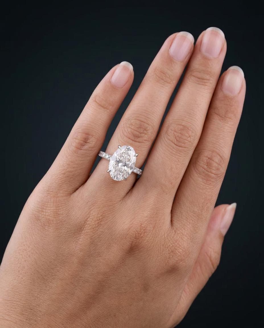 2ct Oval Moissanite Hidden Halo Engagement Ring in 14K Solid Gold