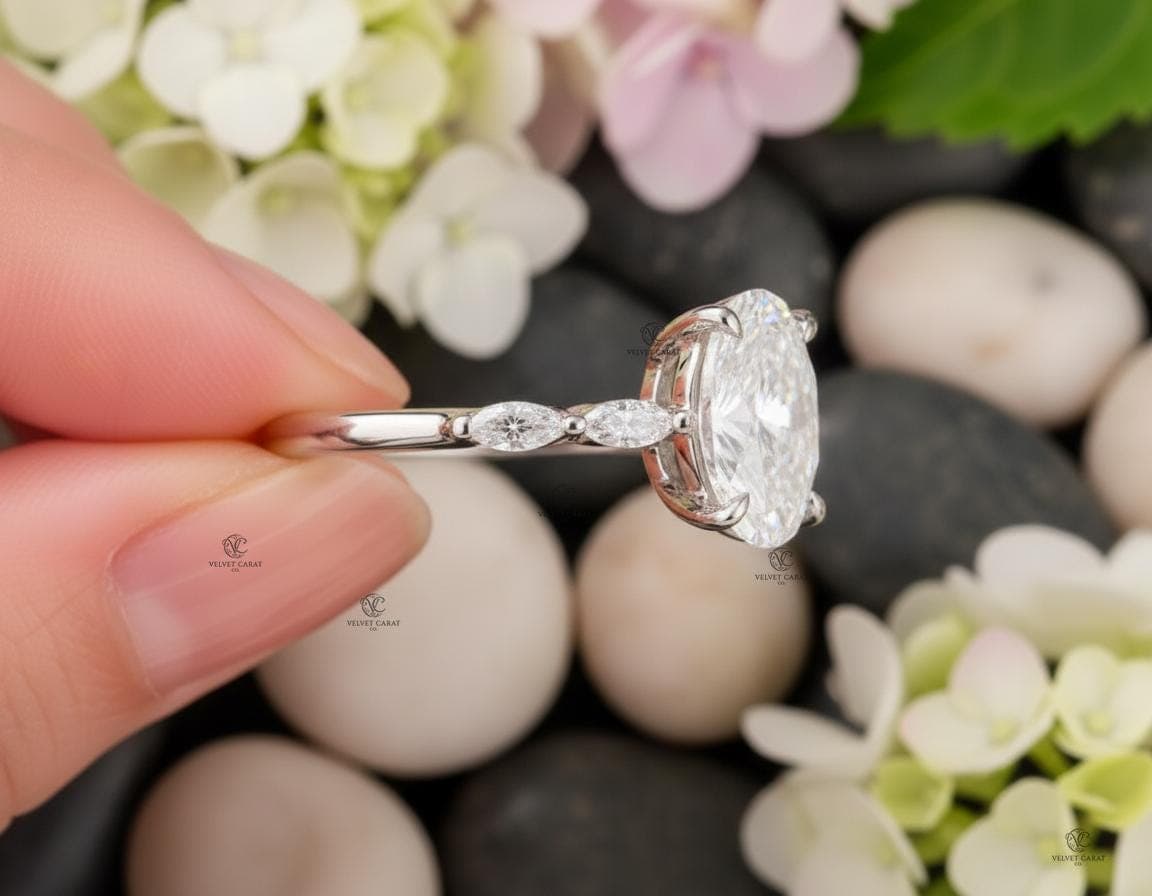 1.5ct Oval Moissanite Pavé Engagement Ring in 14K Solid Gold 4