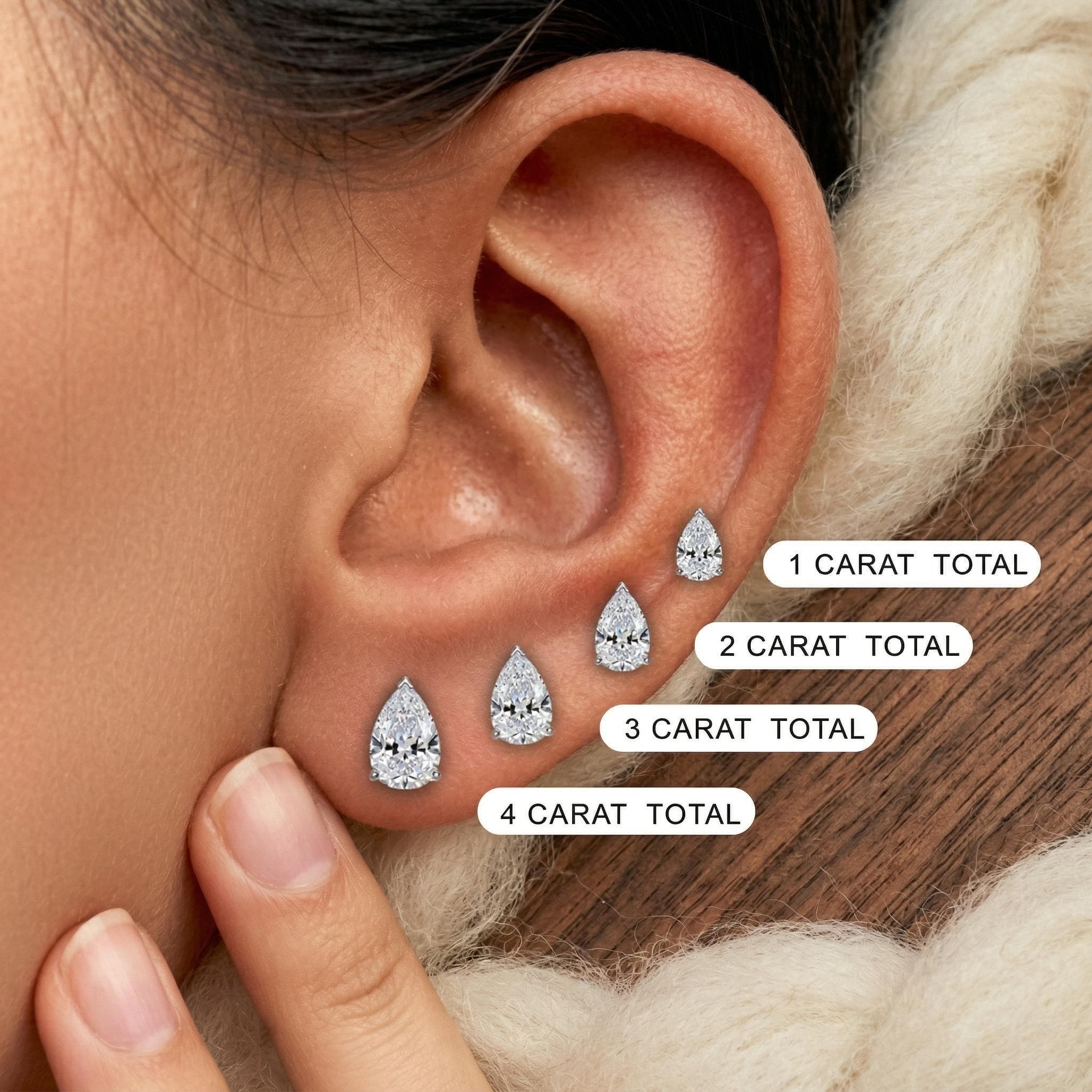 4ct Pear Lab-Grown Diamond Stud Earrings in 14K Solid Gold