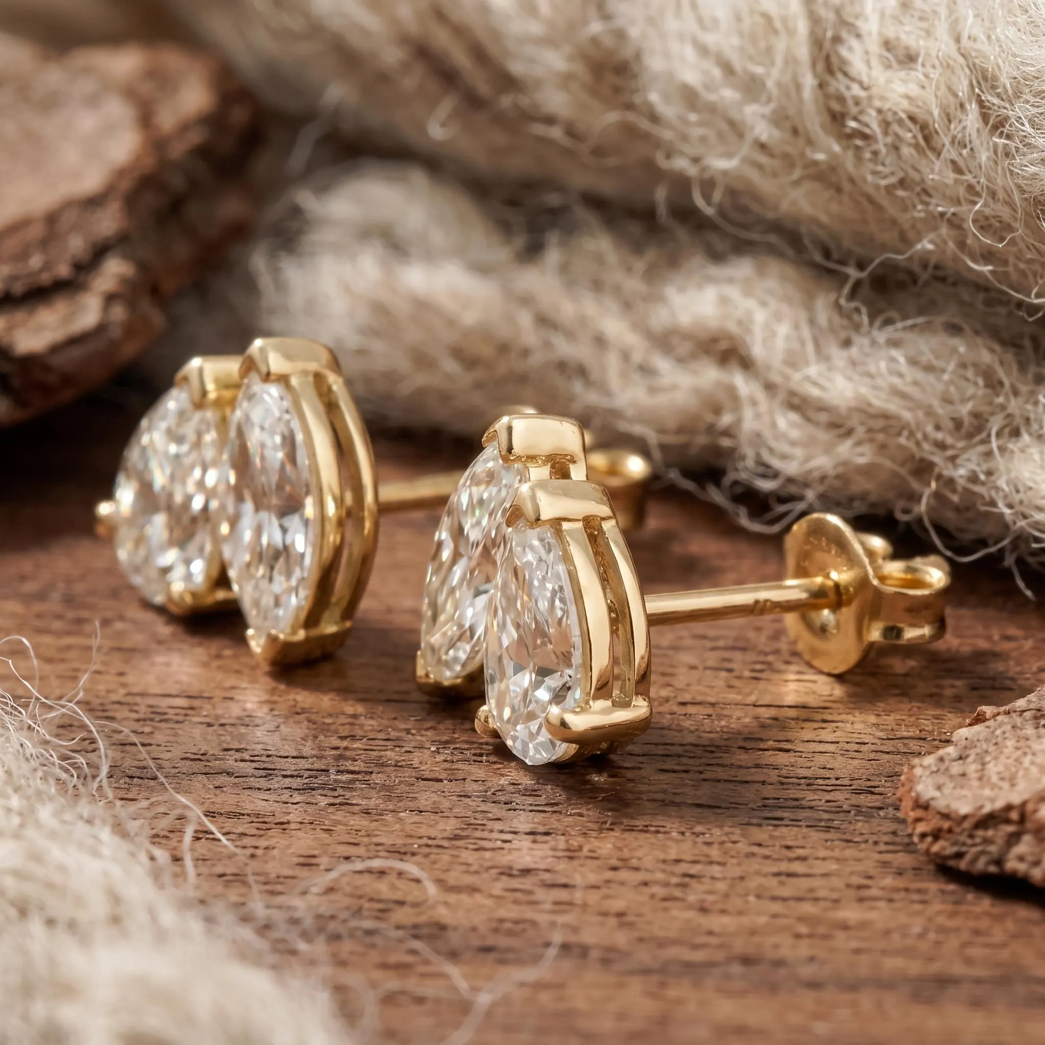 Pear & Marquise Lab-Grown Diamond Toi et Moi Stud Earrings in 14K Gold jewellery by VelvetCarat Co