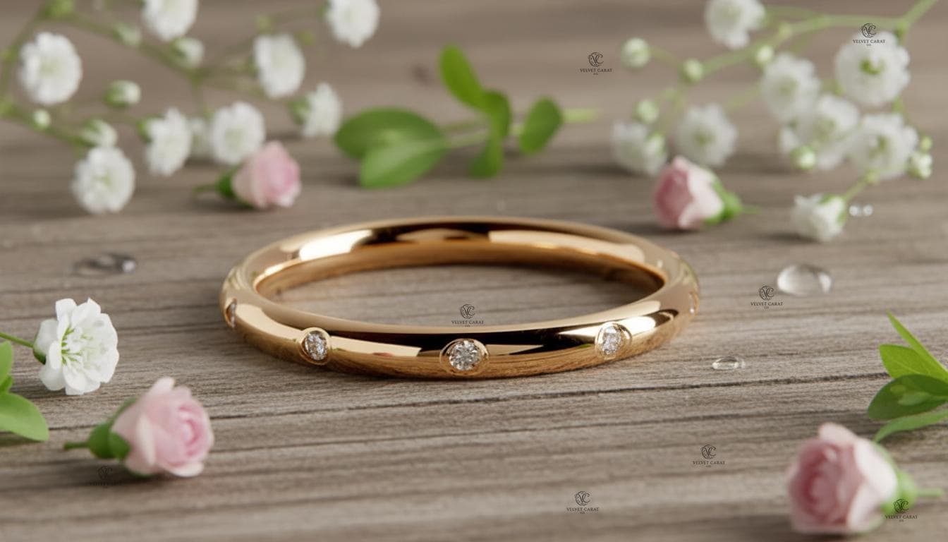 Round Brilliant Moissanite Flush Engagement Ring in 14K Solid Gold