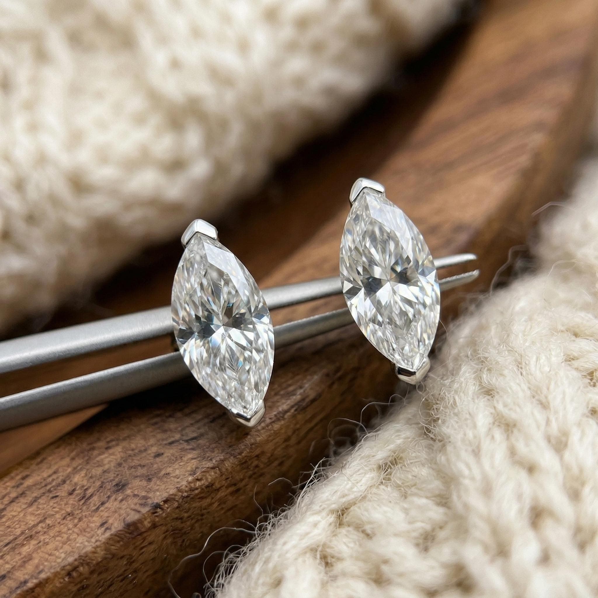 2ct Marquise Lab-Grown Diamond Stud Earrings in 14K Solid Gold