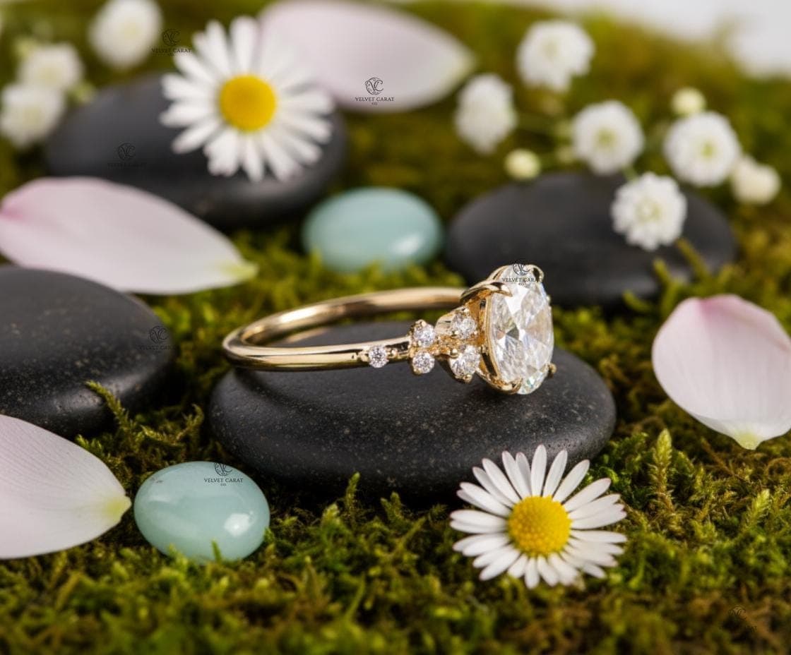 Oval Moissanite Pavé Engagement Ring in 14K Solid Gold 3