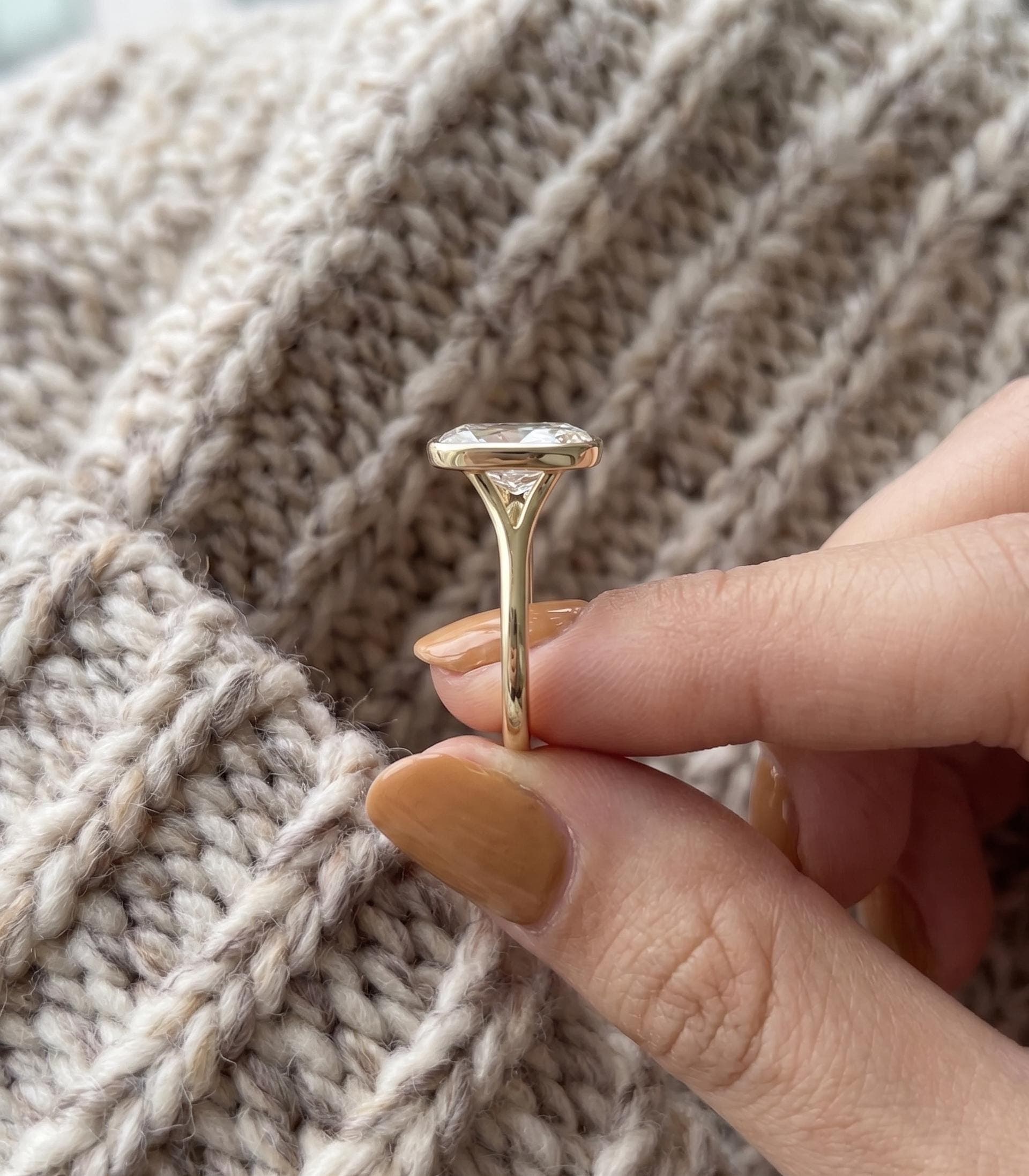 4ct Cushion Lab-Grown Diamond Bezel Engagement Ring in 14K Solid Gold 6
