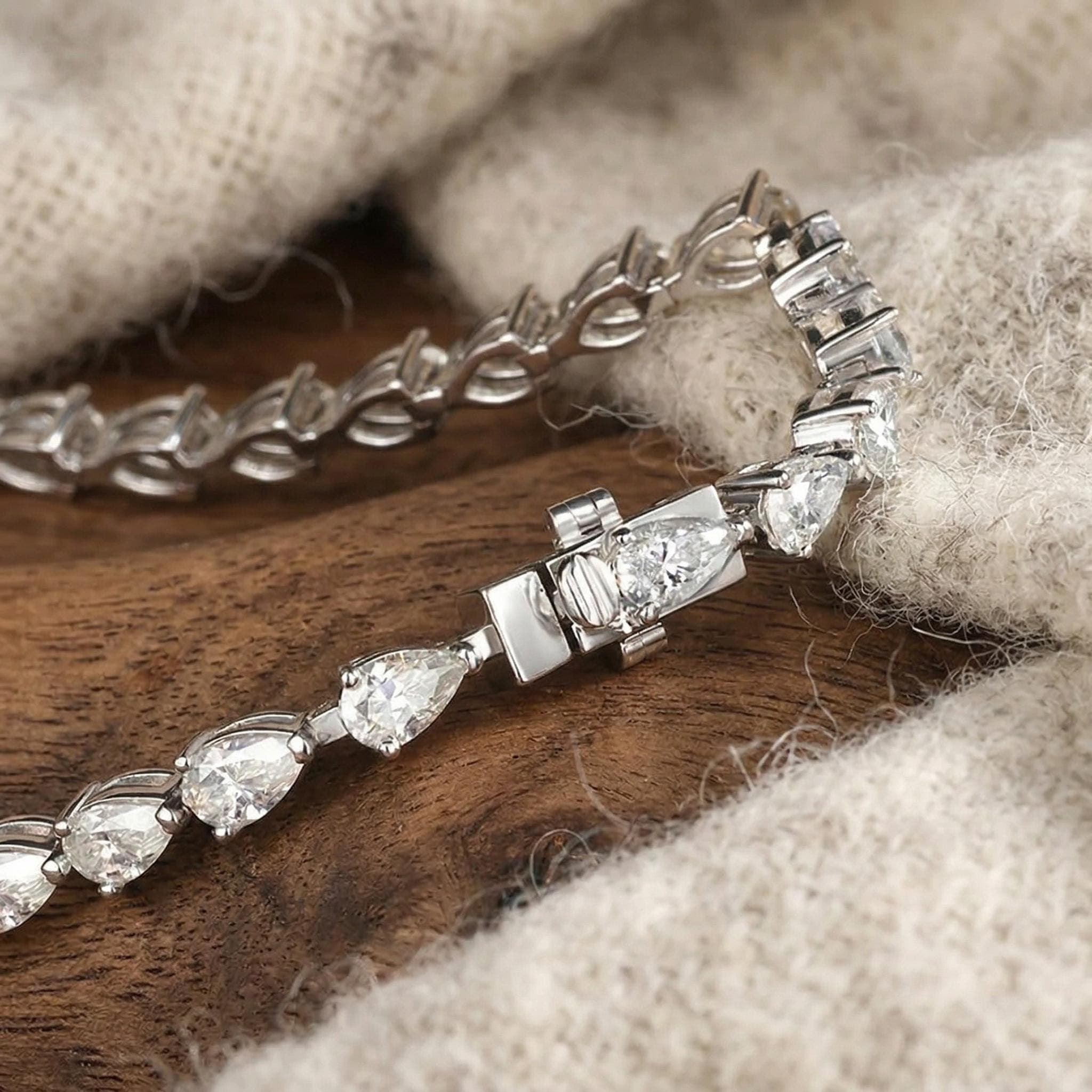 Pear Moissanite Tennis Bracelet in 14K Solid Gold 8