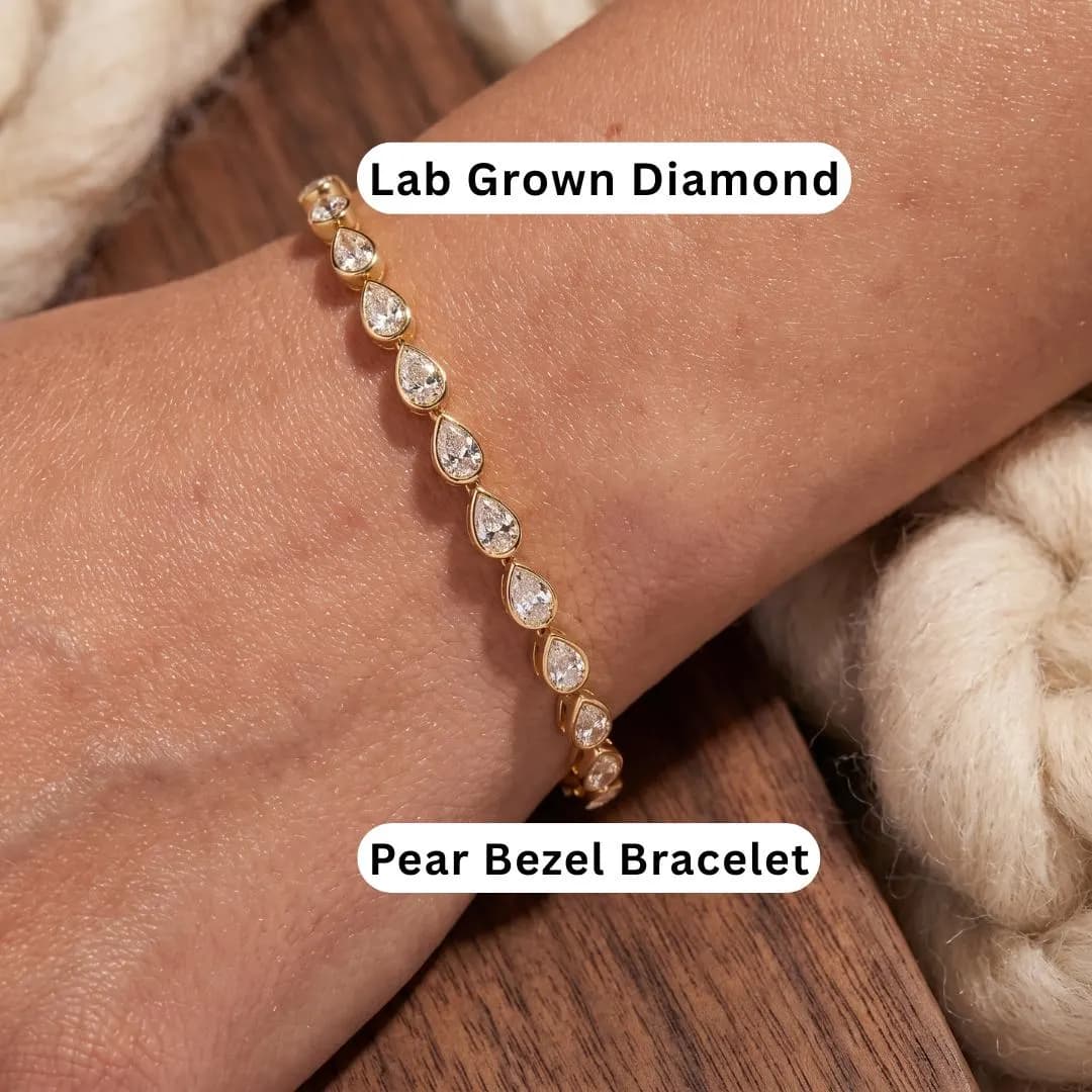 Pear Lab-Grown Diamond Bezel Tennis Bracelet in 14K Solid Gold