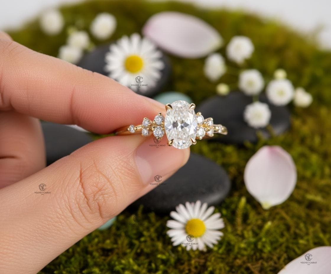 Oval Moissanite Pavé Engagement Ring in 14K Solid Gold